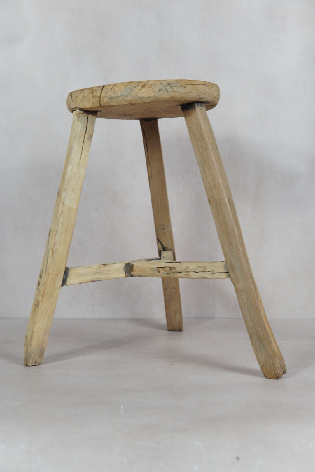 Vintage Rustic Round Stool - Elm wood - 48.2