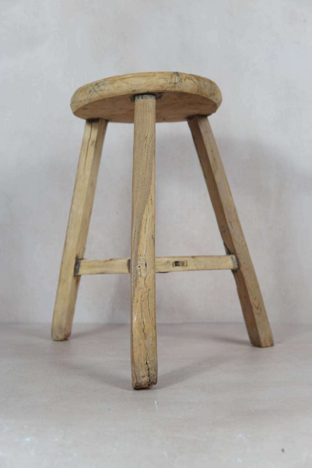 Vintage Rustic Round Stool - Elm wood - 48.2