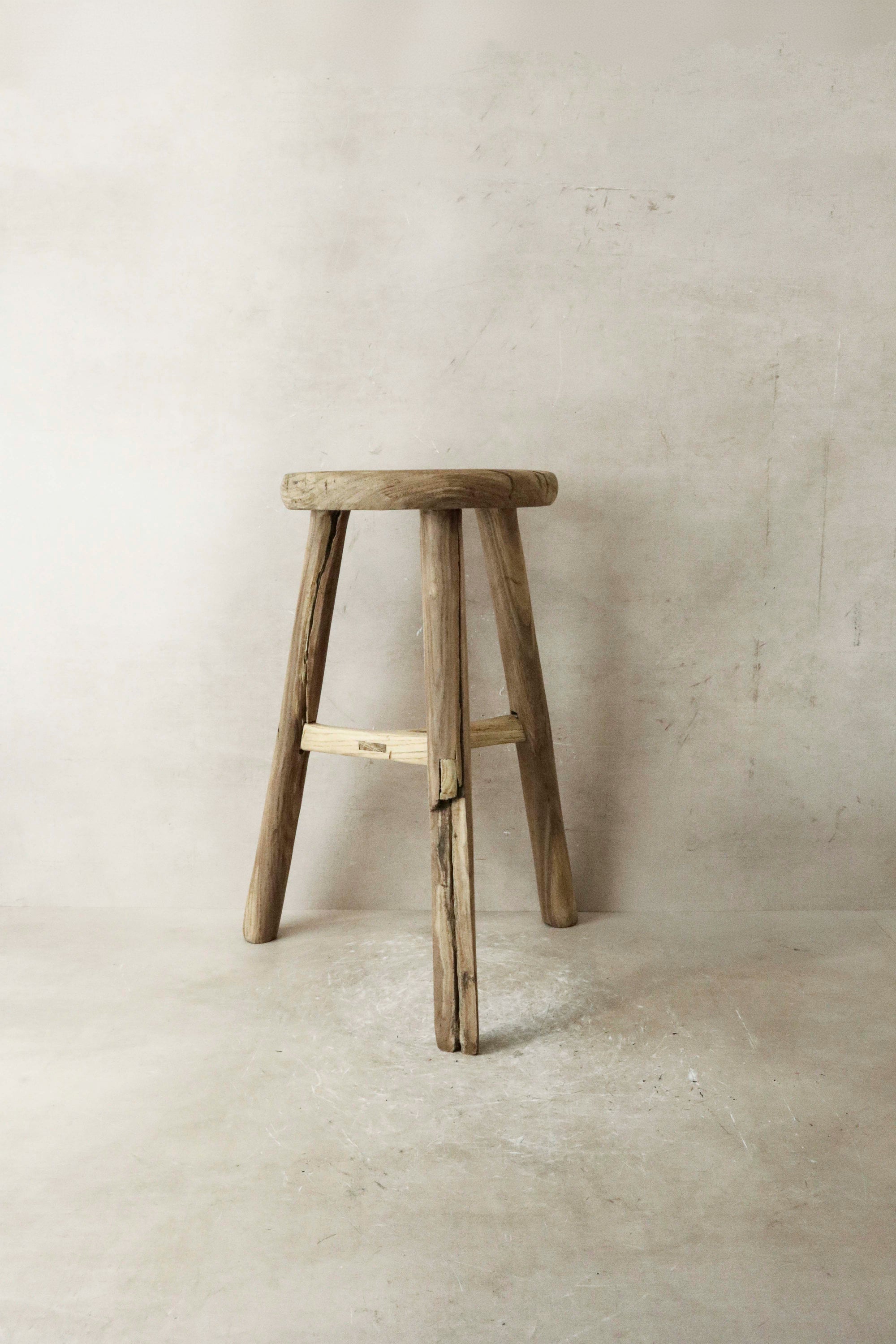 Vintage Rustic Elm Wood Stool - Round - No 27