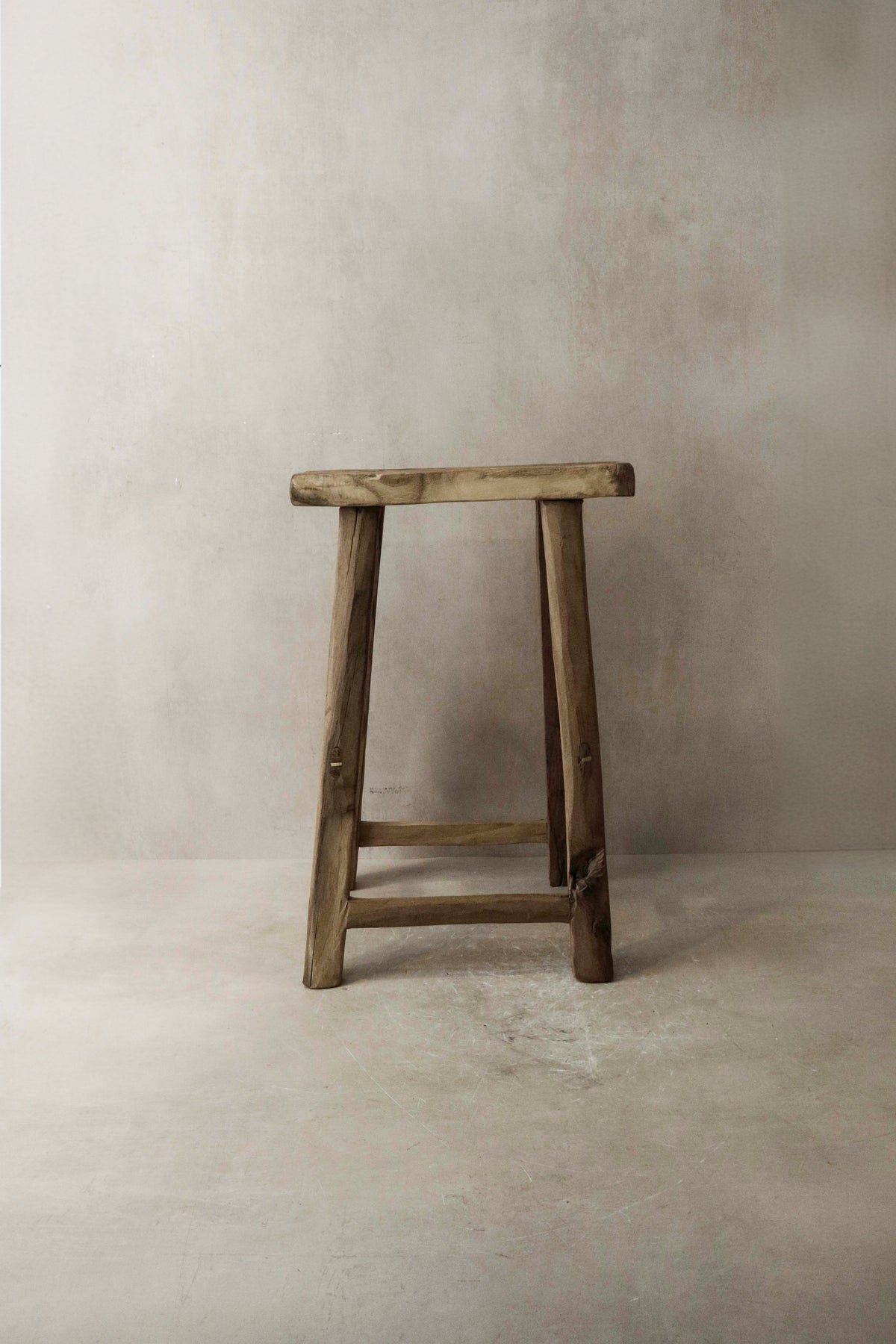 Vintage Rustic Elm Wood Stool - Medium - No 8