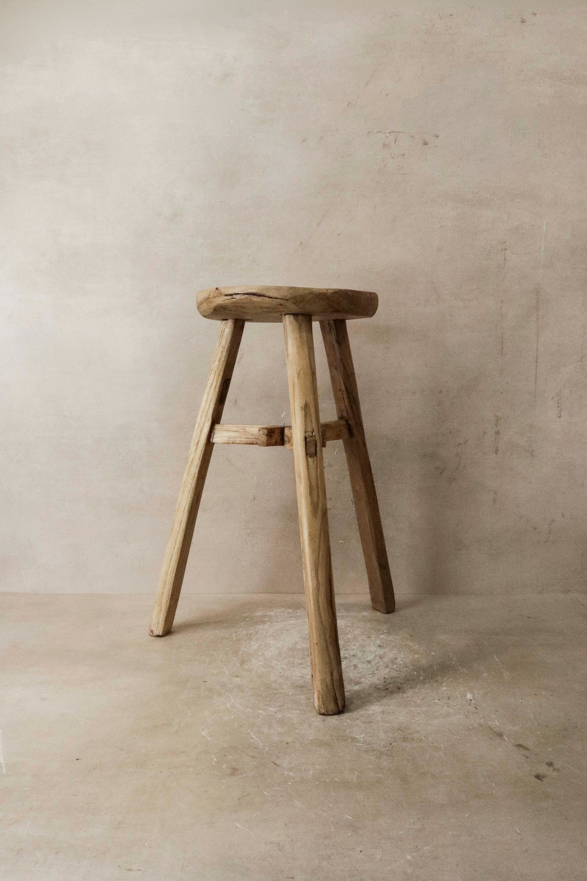 Vintage Rustic Elm Wood Stool - Round - No 38