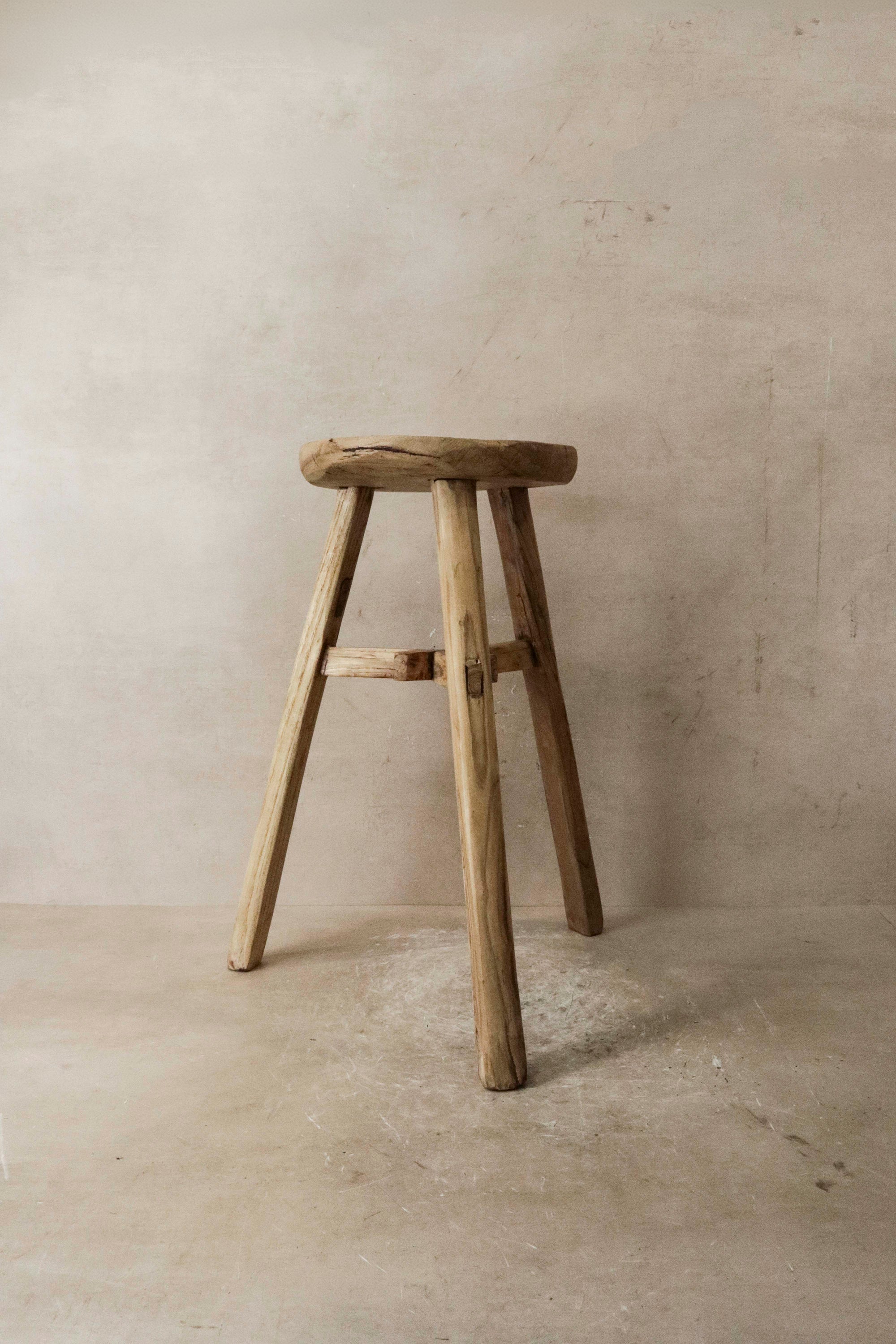 Vintage Rustic Elm Wood Stool - Round - No 38