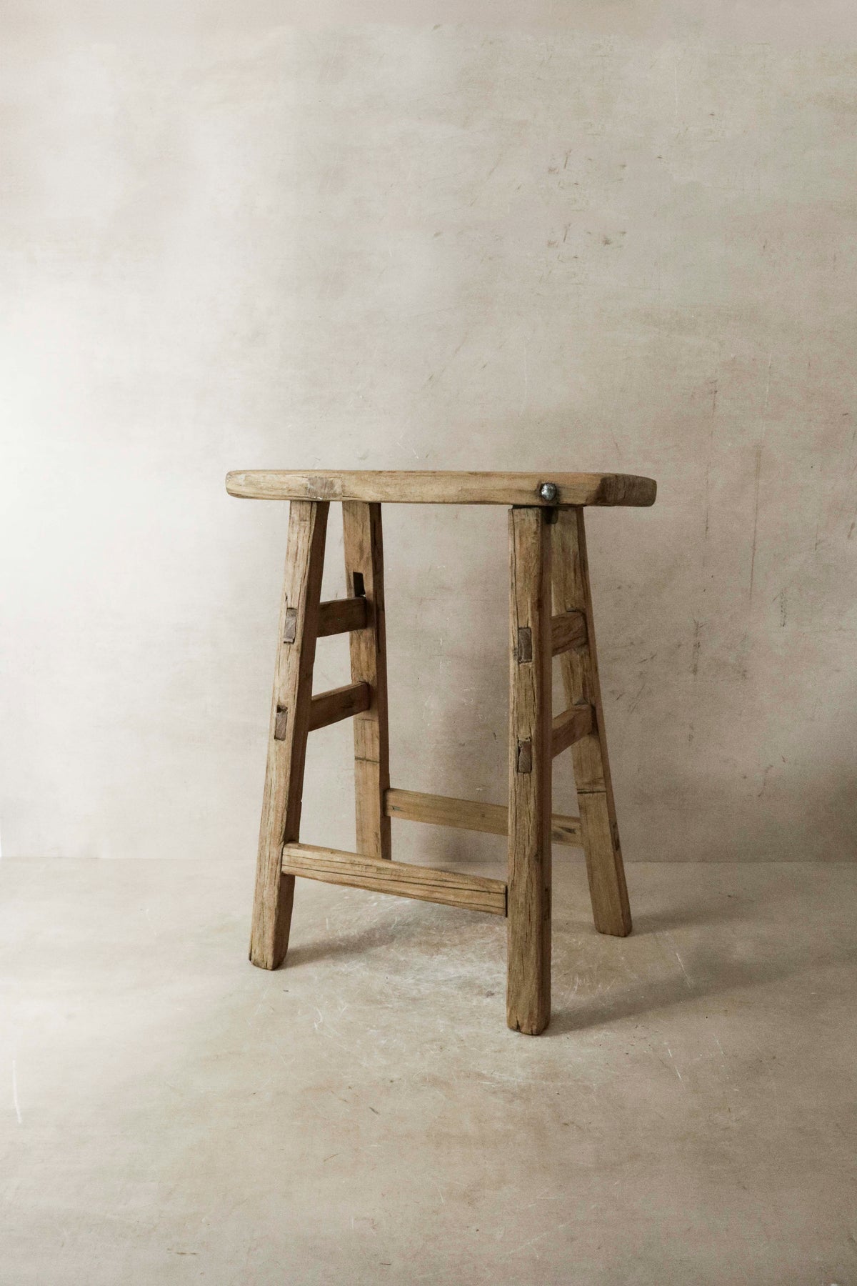 Vintage Rustic Elm Wood Stool - Medium - No 18