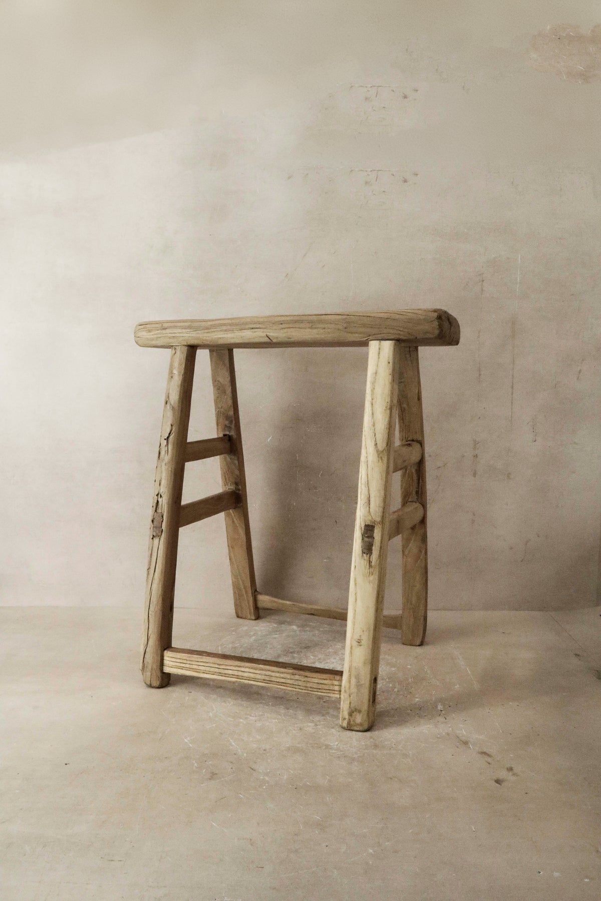 Vintage Rustic Elm Wood Stool - Medium - No 42