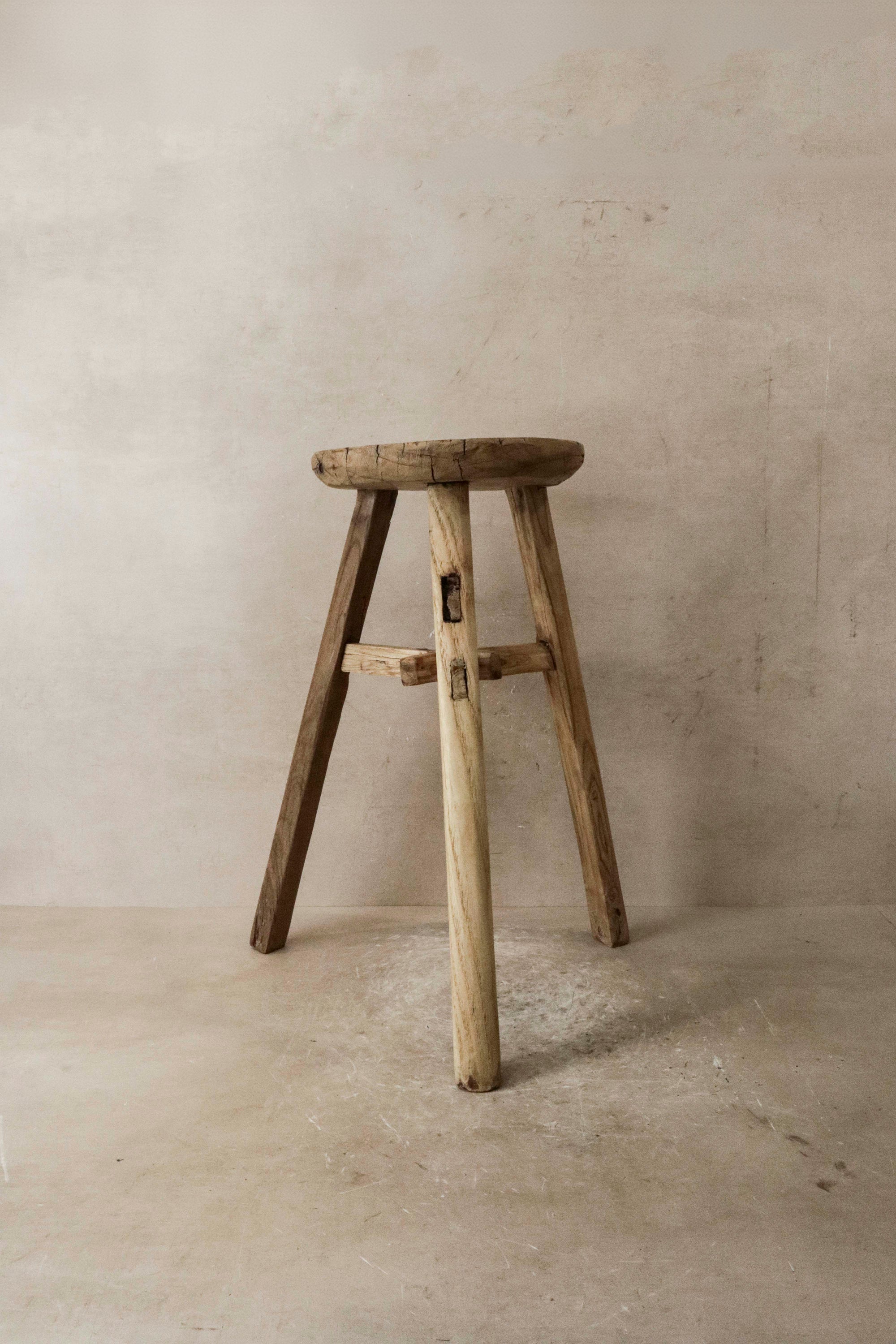 Vintage Rustic Elm Wood Stool - Round - No 38