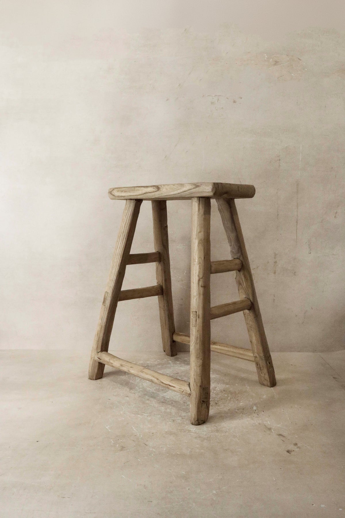 Vintage Rustic Elm Wood Stool - Medium - No 44
