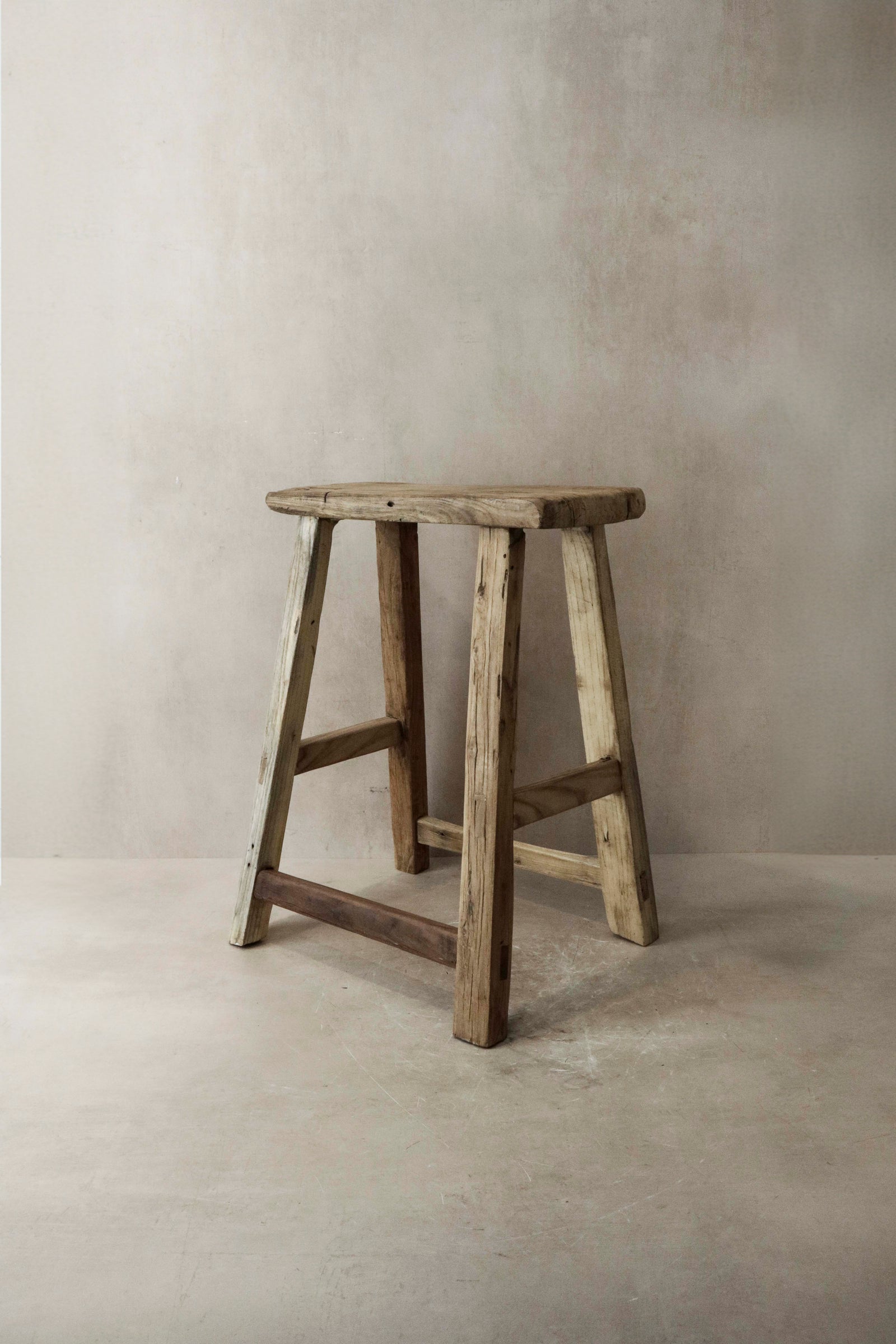 Vintage Rustic Elm Wood Stool - Medium - No 7