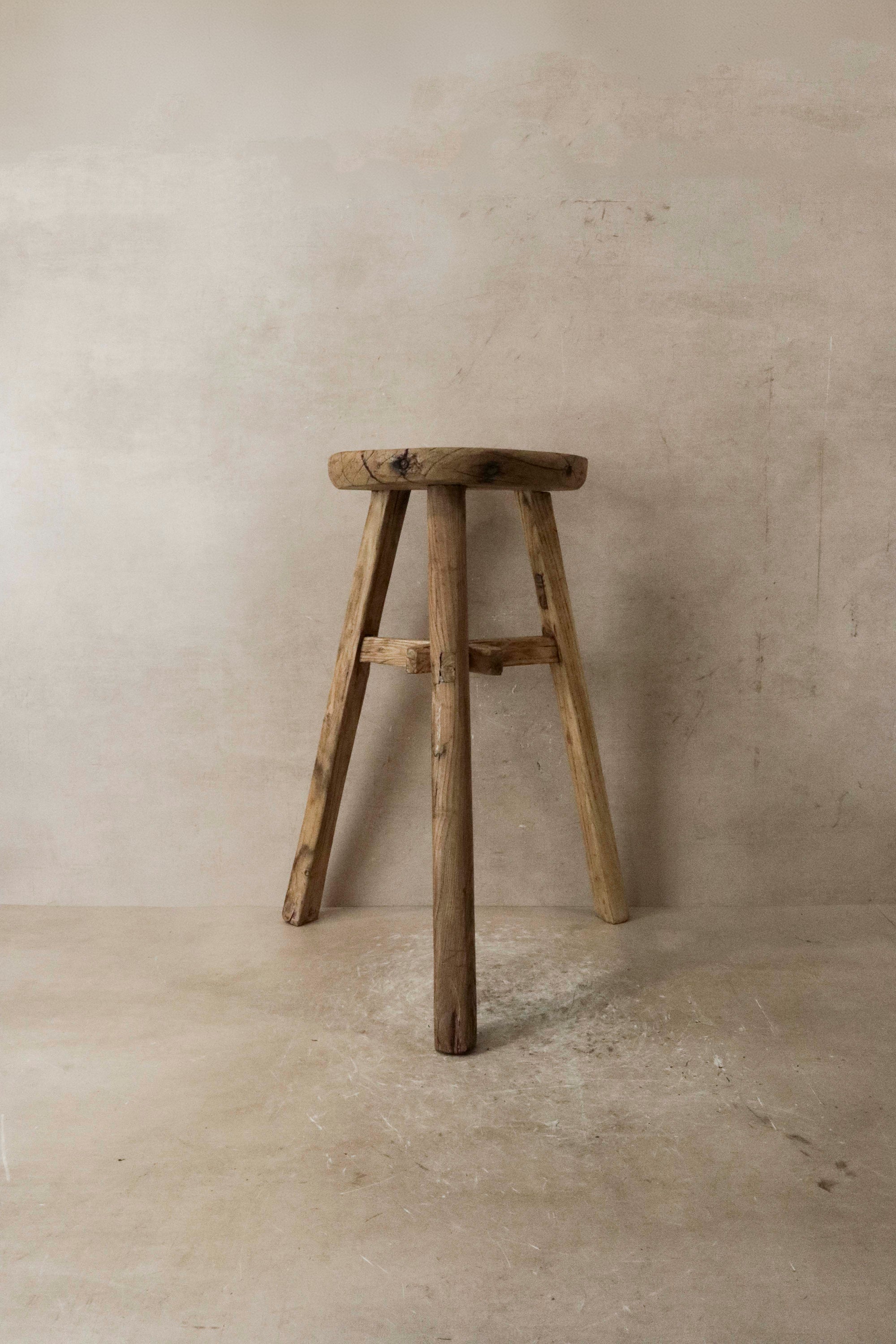 Vintage Rustic Elm Wood Stool - Round - No 38