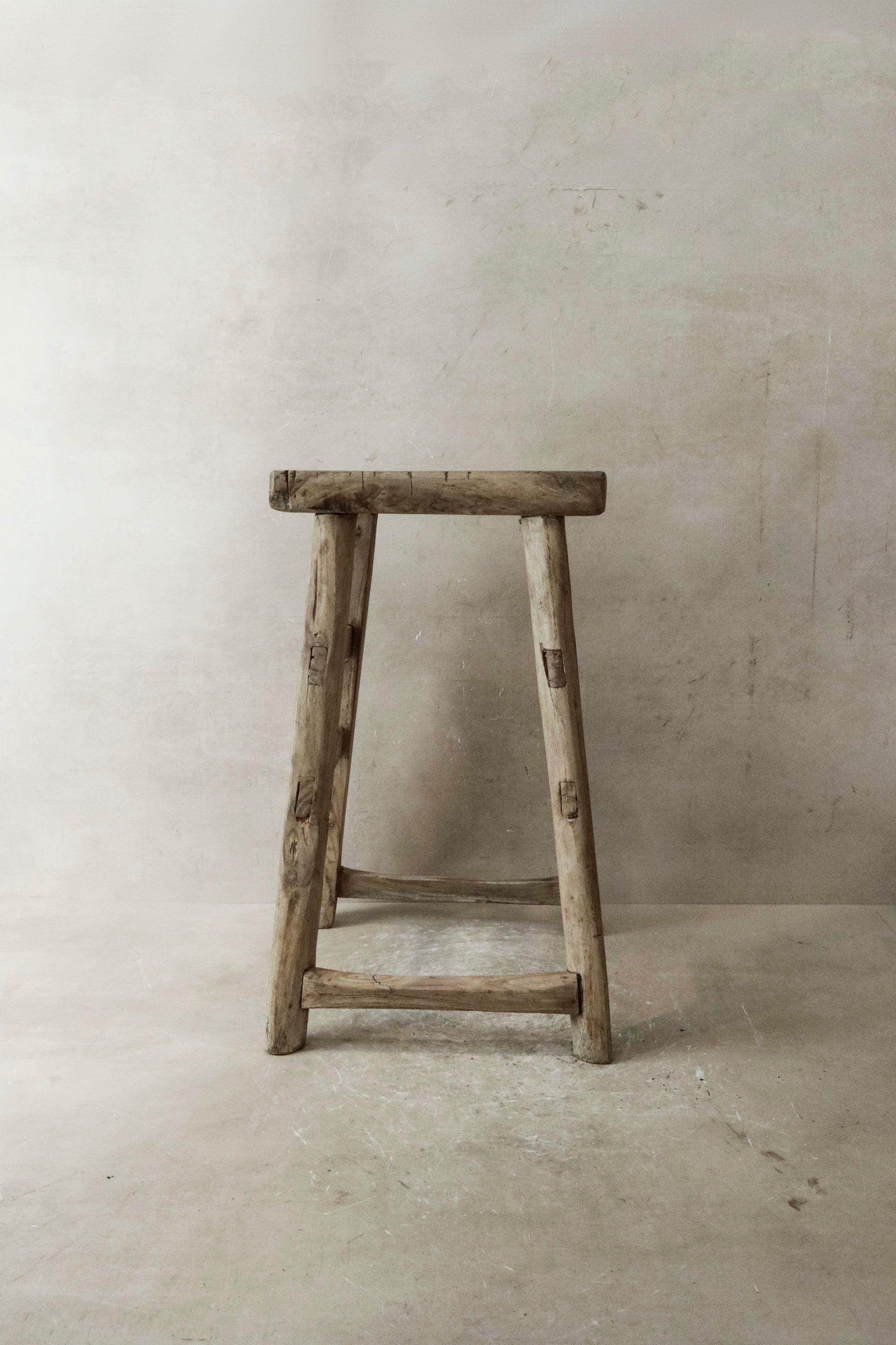 Vintage Rustic Elm Wood Stool - Medium - No 33