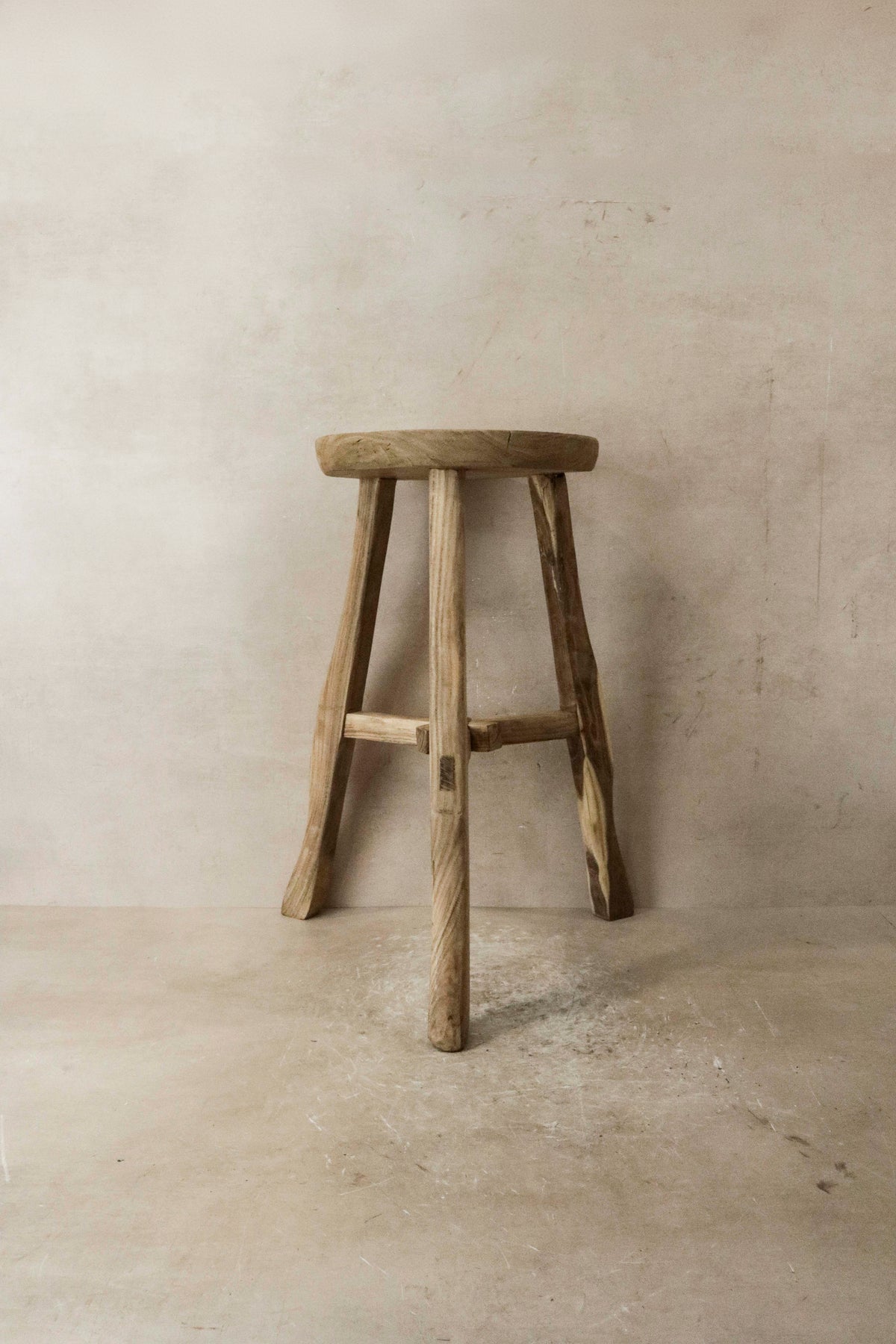 Vintage Rustic Elm Wood Stool - Round - No 40