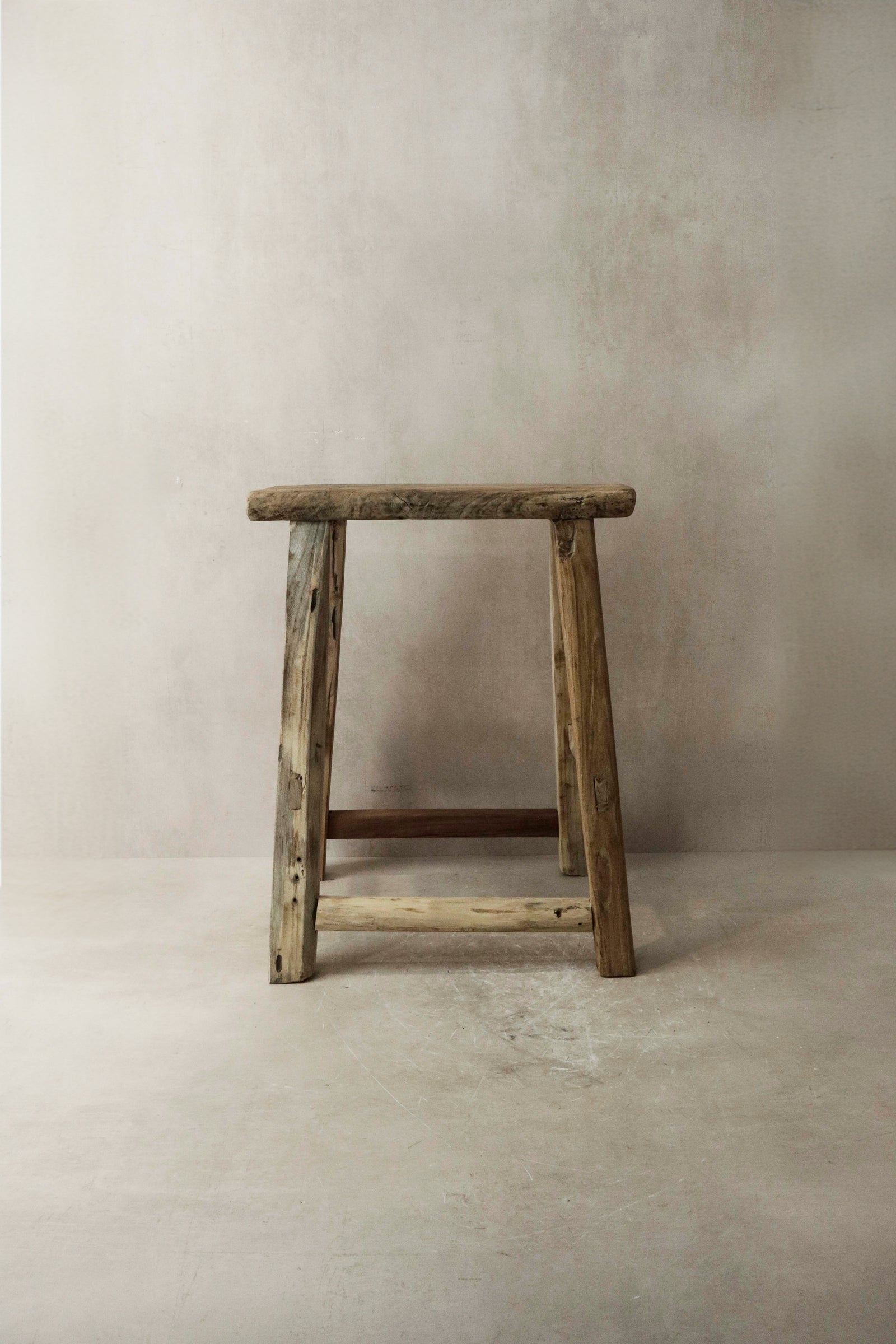 Vintage Rustic Elm Wood Stool - Medium - No 7