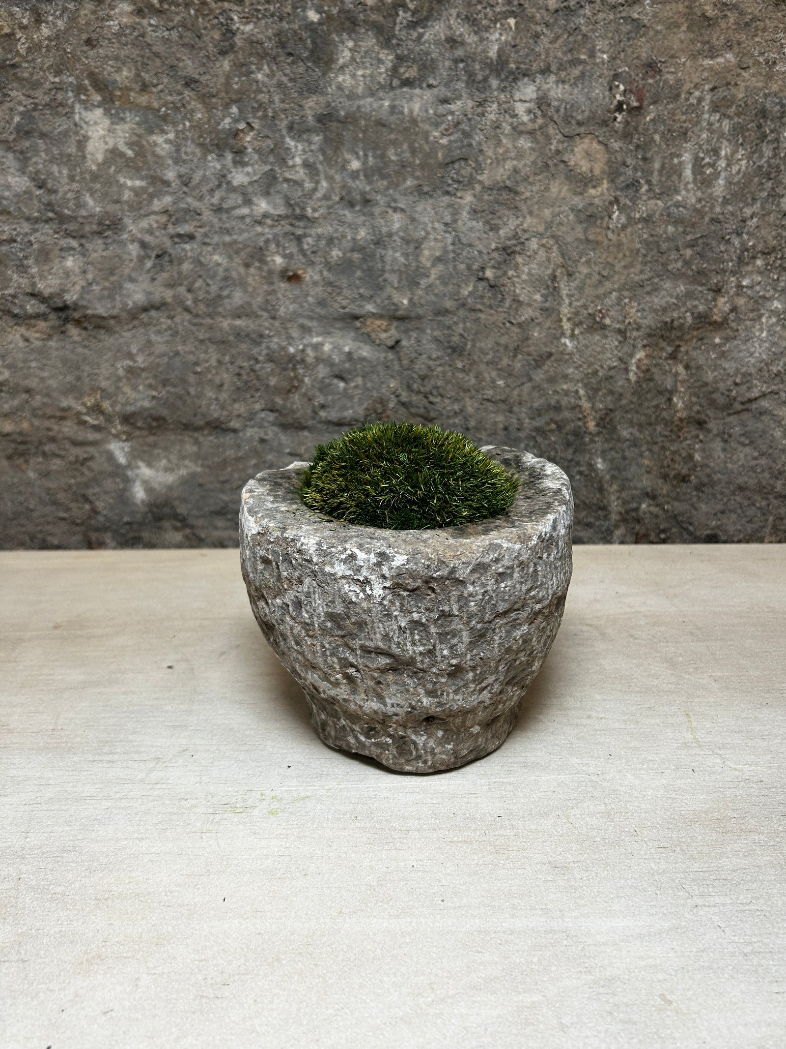 Antique Stone Mortar with Moss FR46