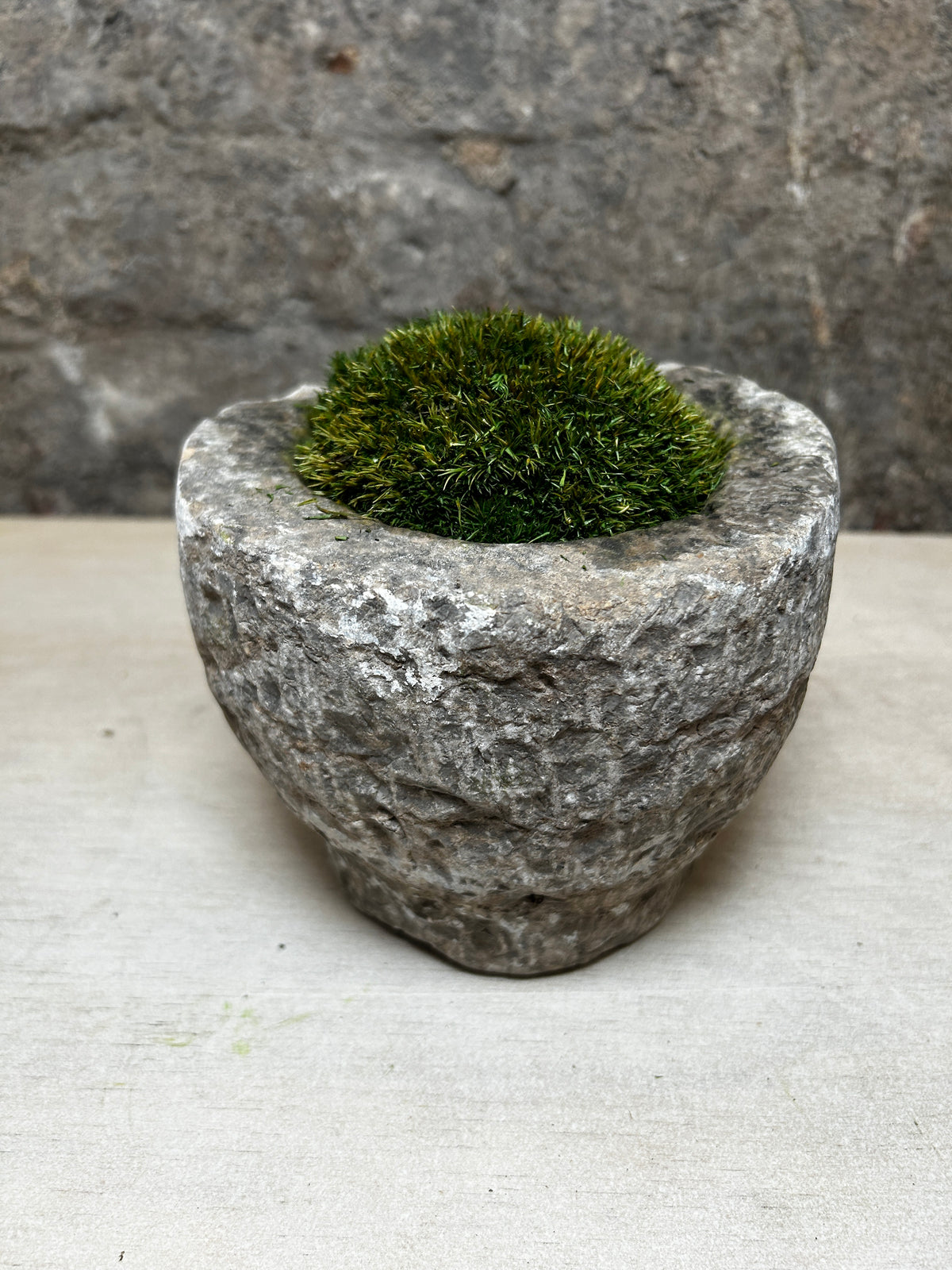 Antique Stone Mortar with Moss FR46