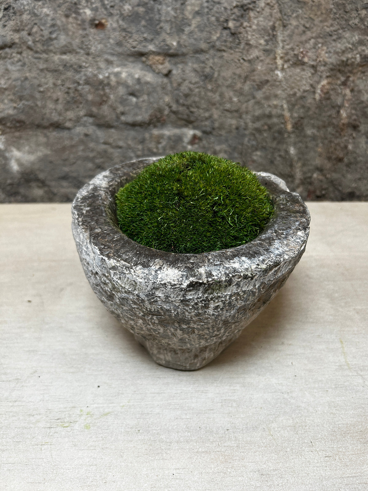 Antique Stone Mortar with Moss FR47