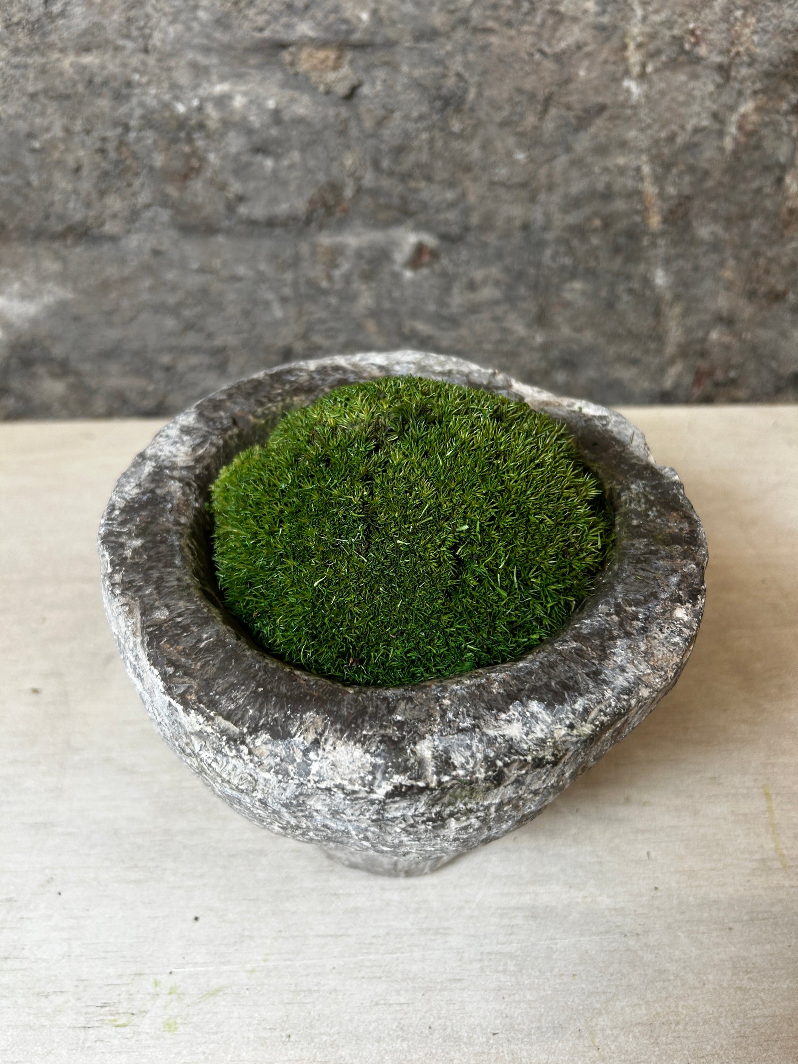 Antique Stone Mortar with Moss FR47