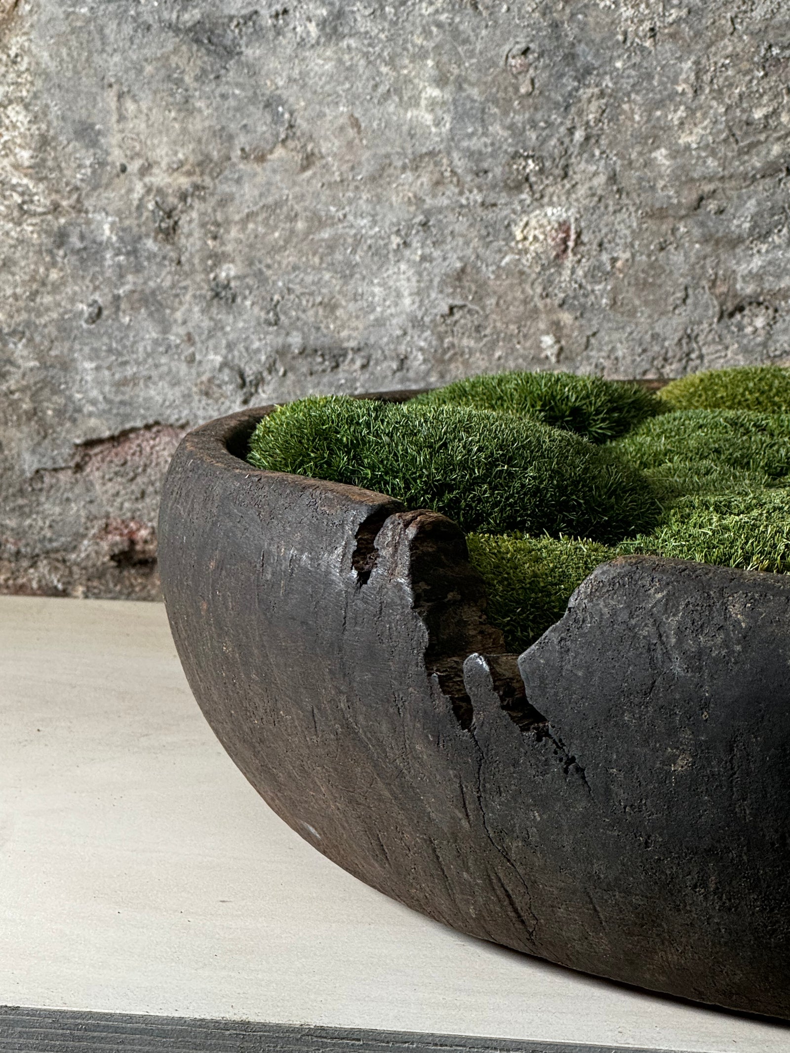 Vintage Wooden Round Bowl with preserved moss FR19