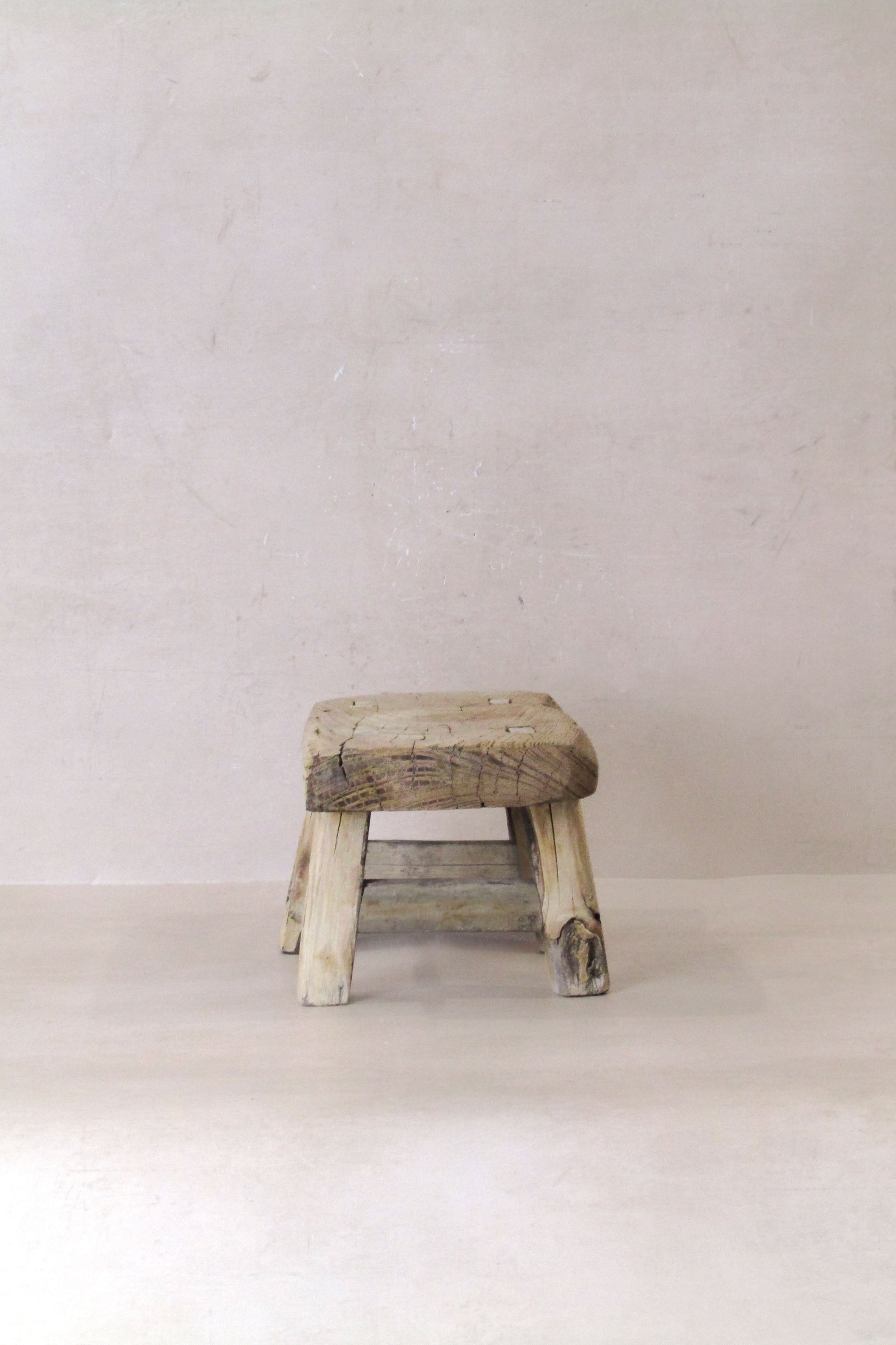 Vintage Rustic Elm Wood Stool - Small - No 25