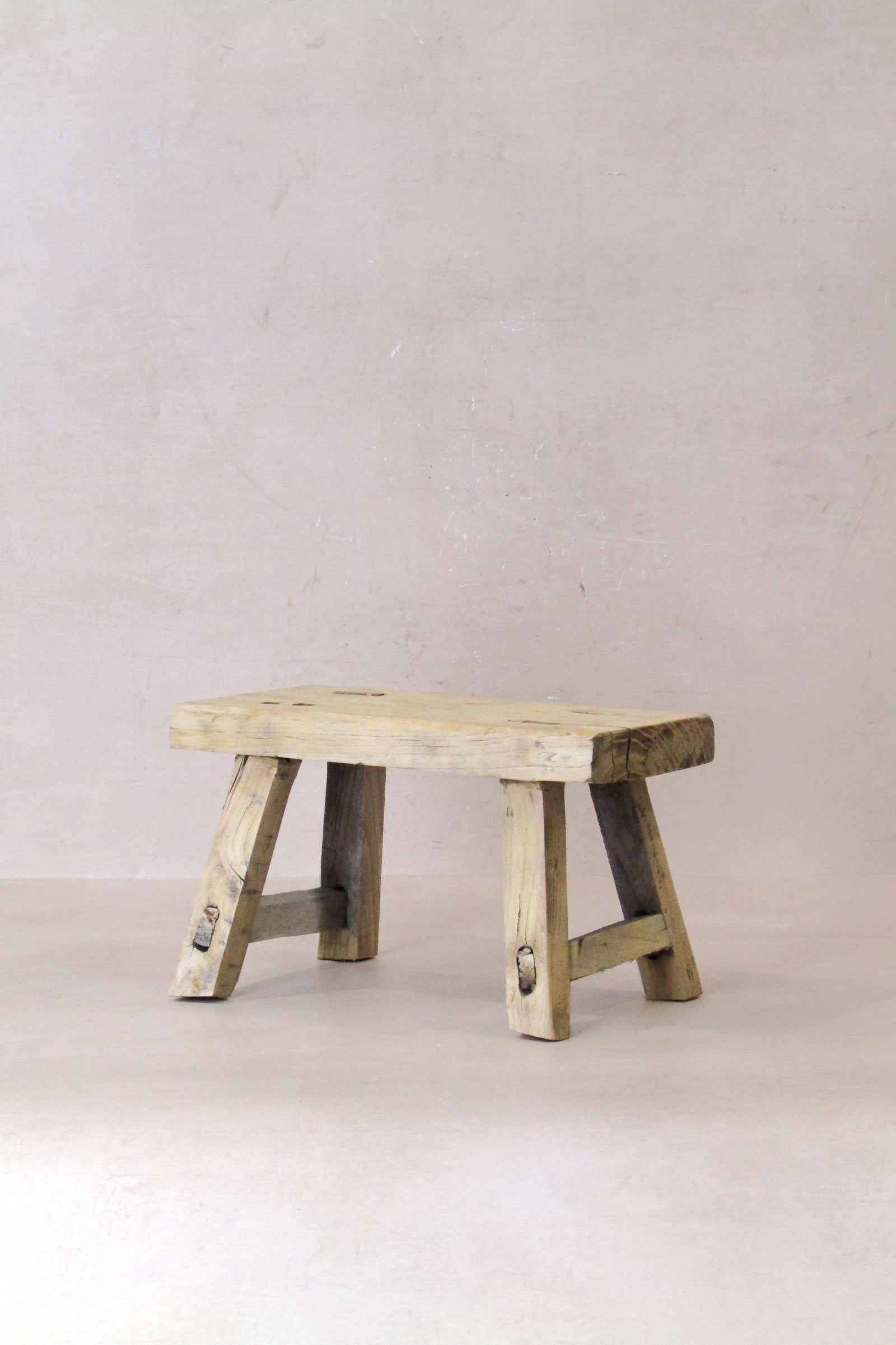 Vintage Rustic Elm Wood Stool - Small - No 28