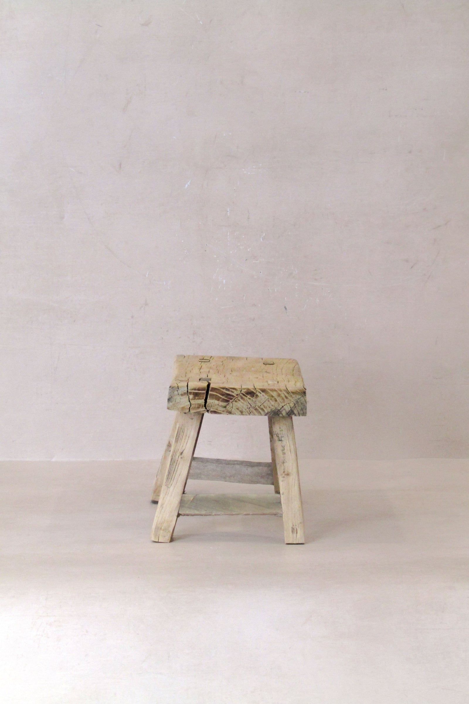 Vintage Rustic Elm Wood Stool - Small - No 28