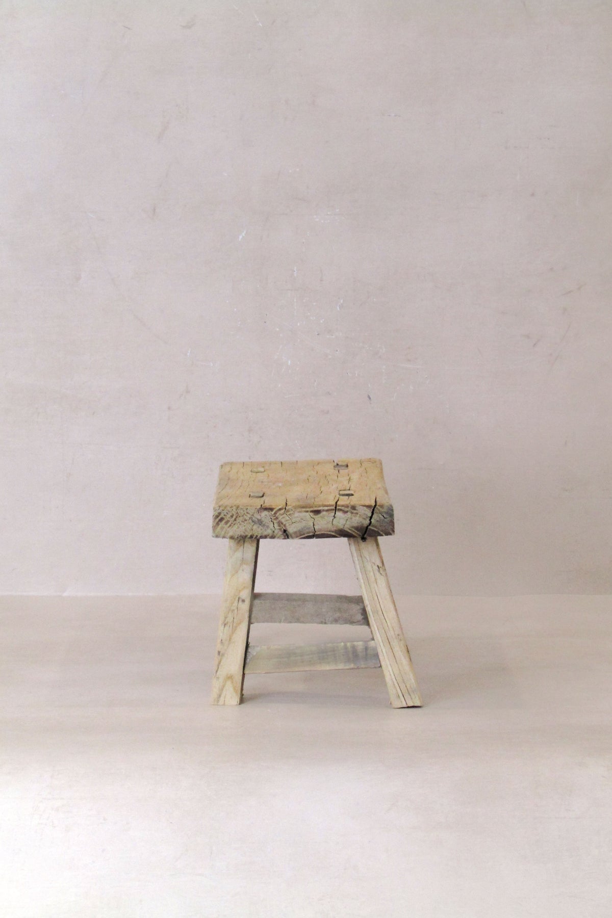 Vintage Rustic Elm Wood Stool - Small - No 28