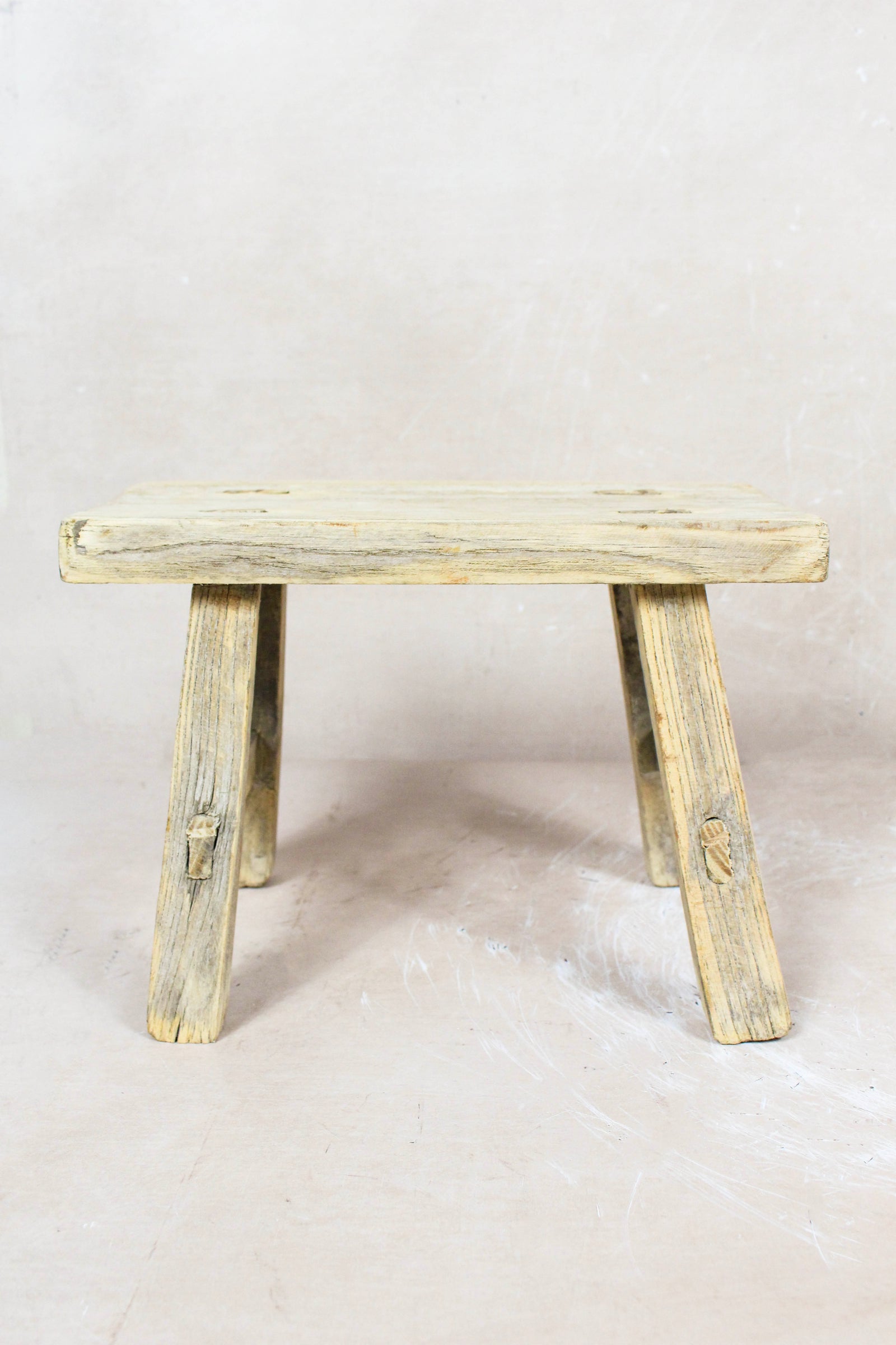 Small vintage rustic reclaimed elm wood stool 60 – Botanical Boys