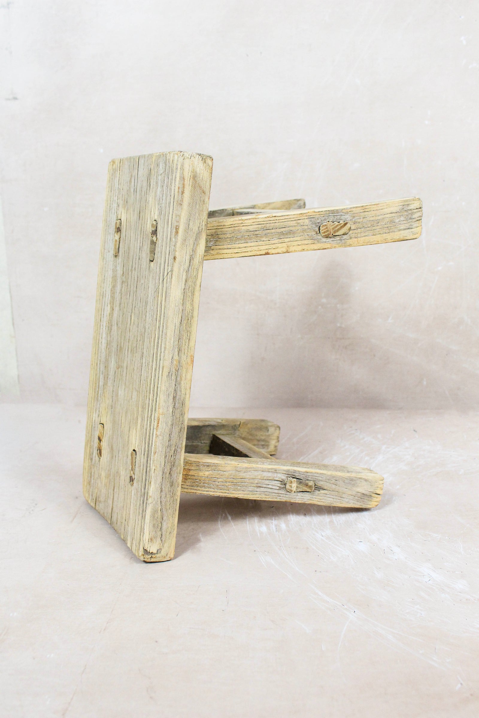 Small vintage rustic reclaimed elm wood stool 60 – Botanical Boys