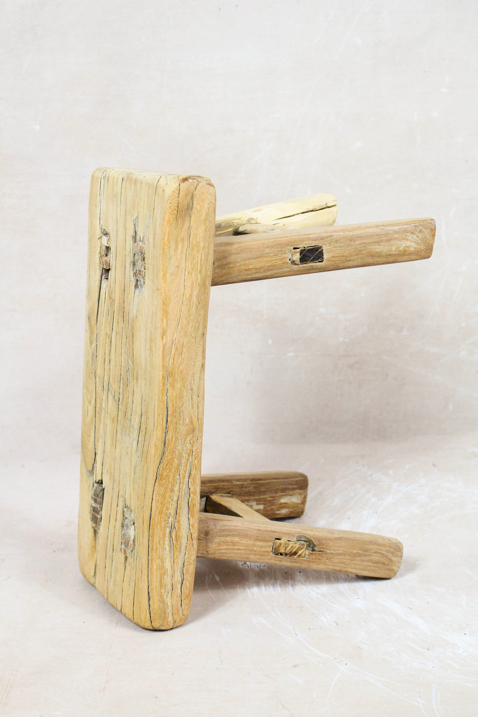 Vintage Rustic Elm Wood Stool - No 61