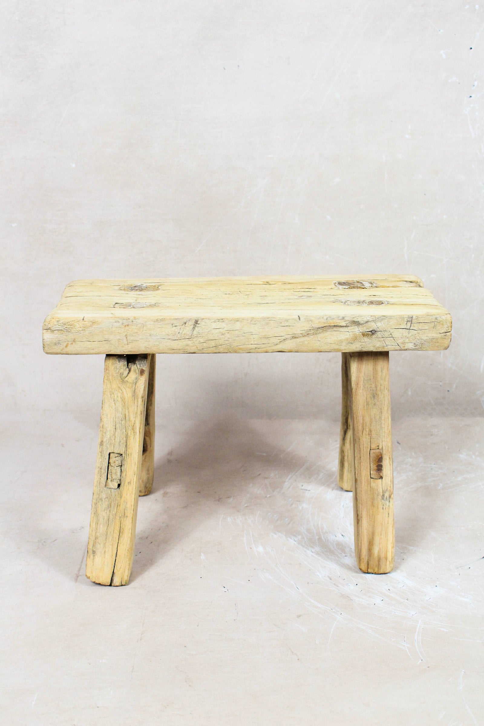 Small vintage rustic reclaimed elm wood stool 62 – Botanical Boys