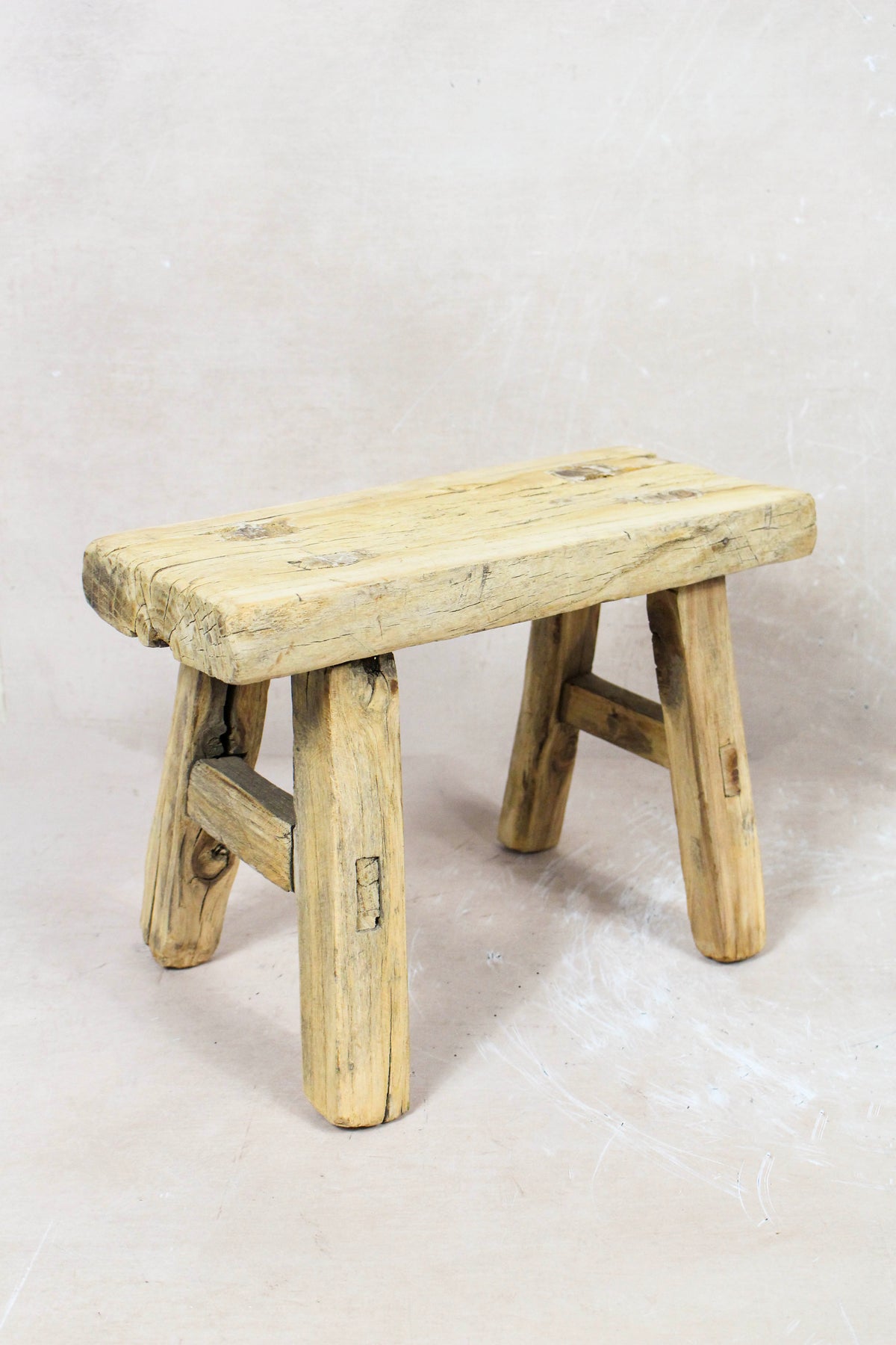 Small vintage rustic reclaimed elm wood stool 62 – Botanical Boys