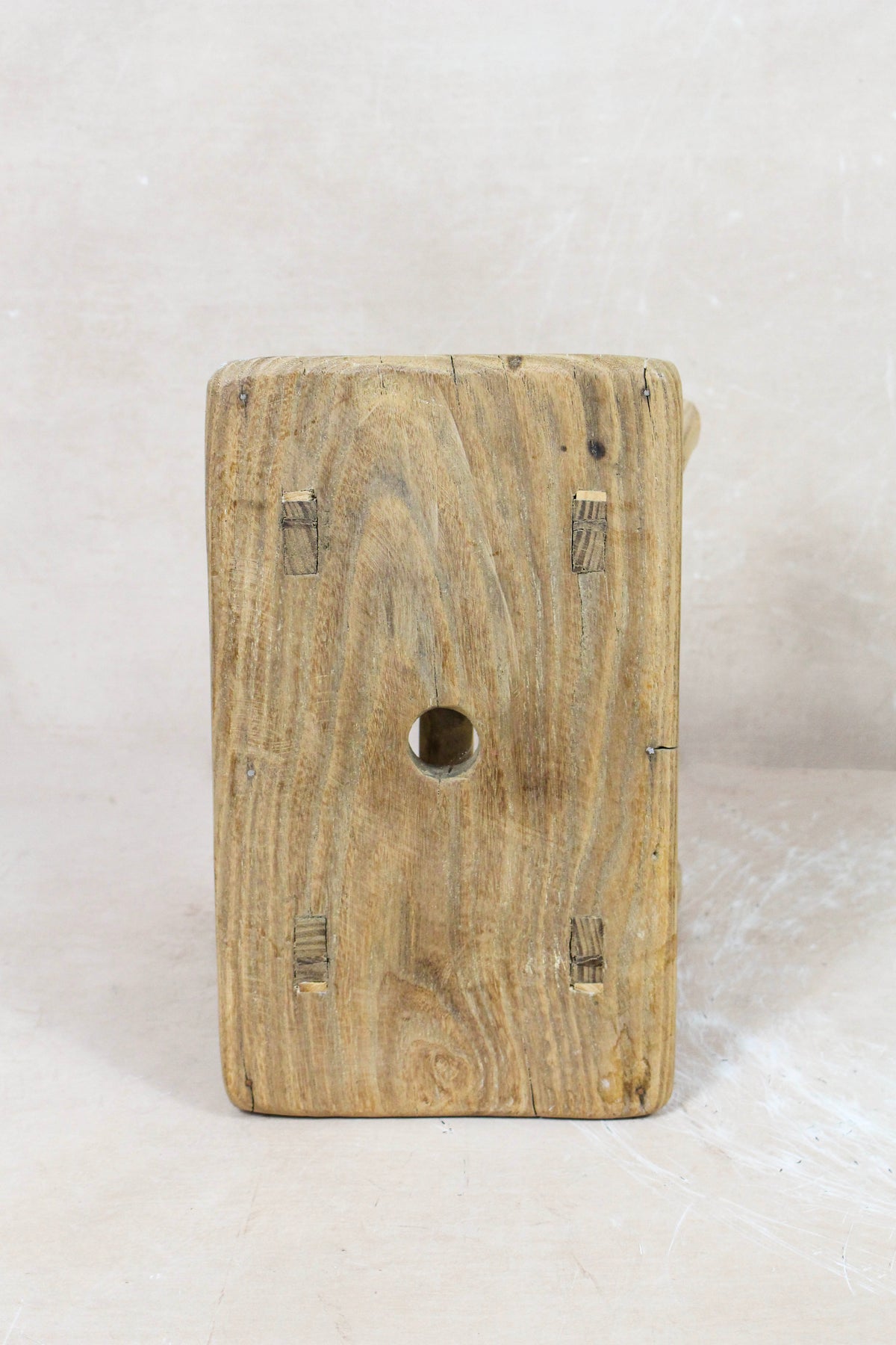 Vintage Rustic Elm Wood Stool - No 64