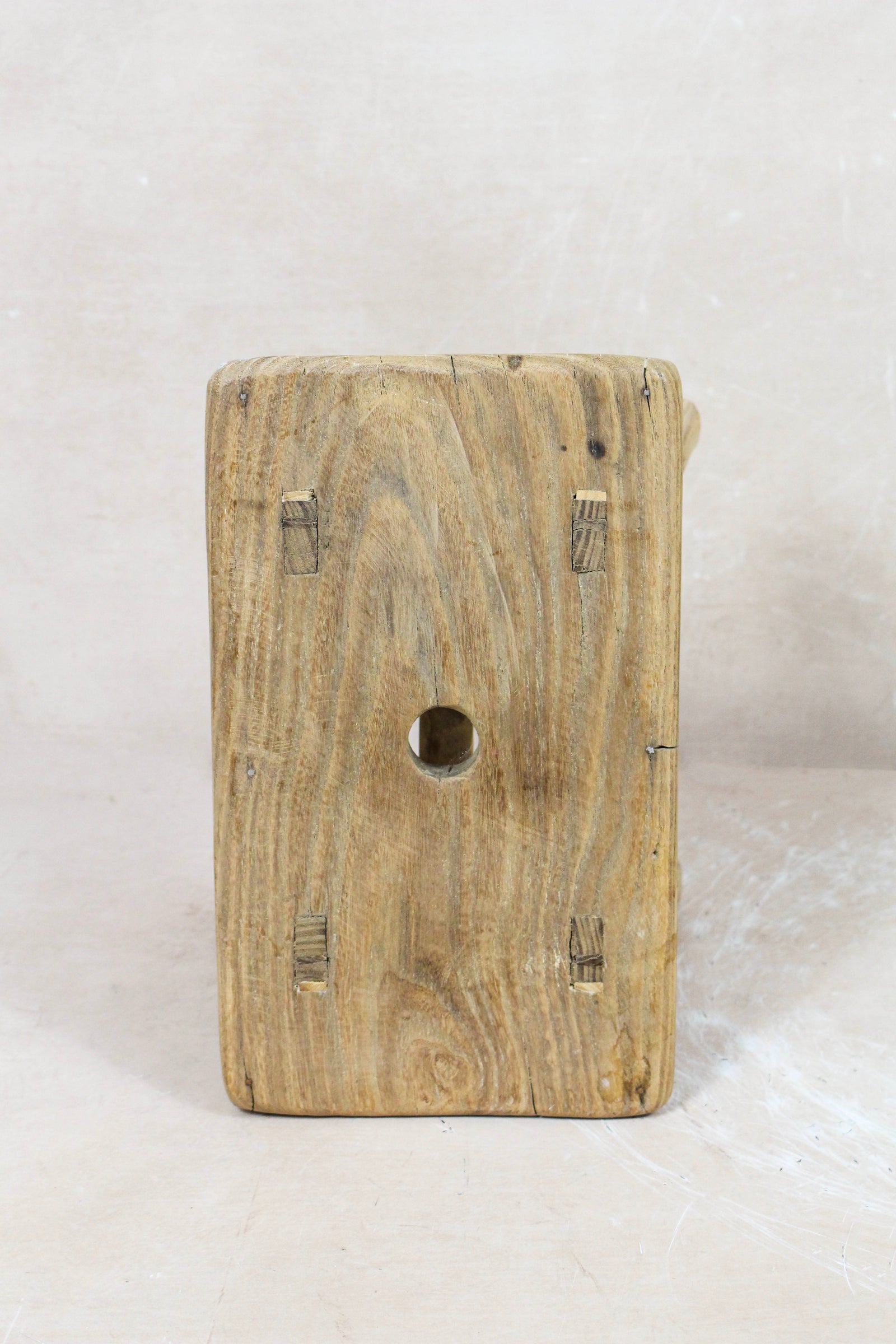 Vintage Rustic Elm Wood Stool - No 64