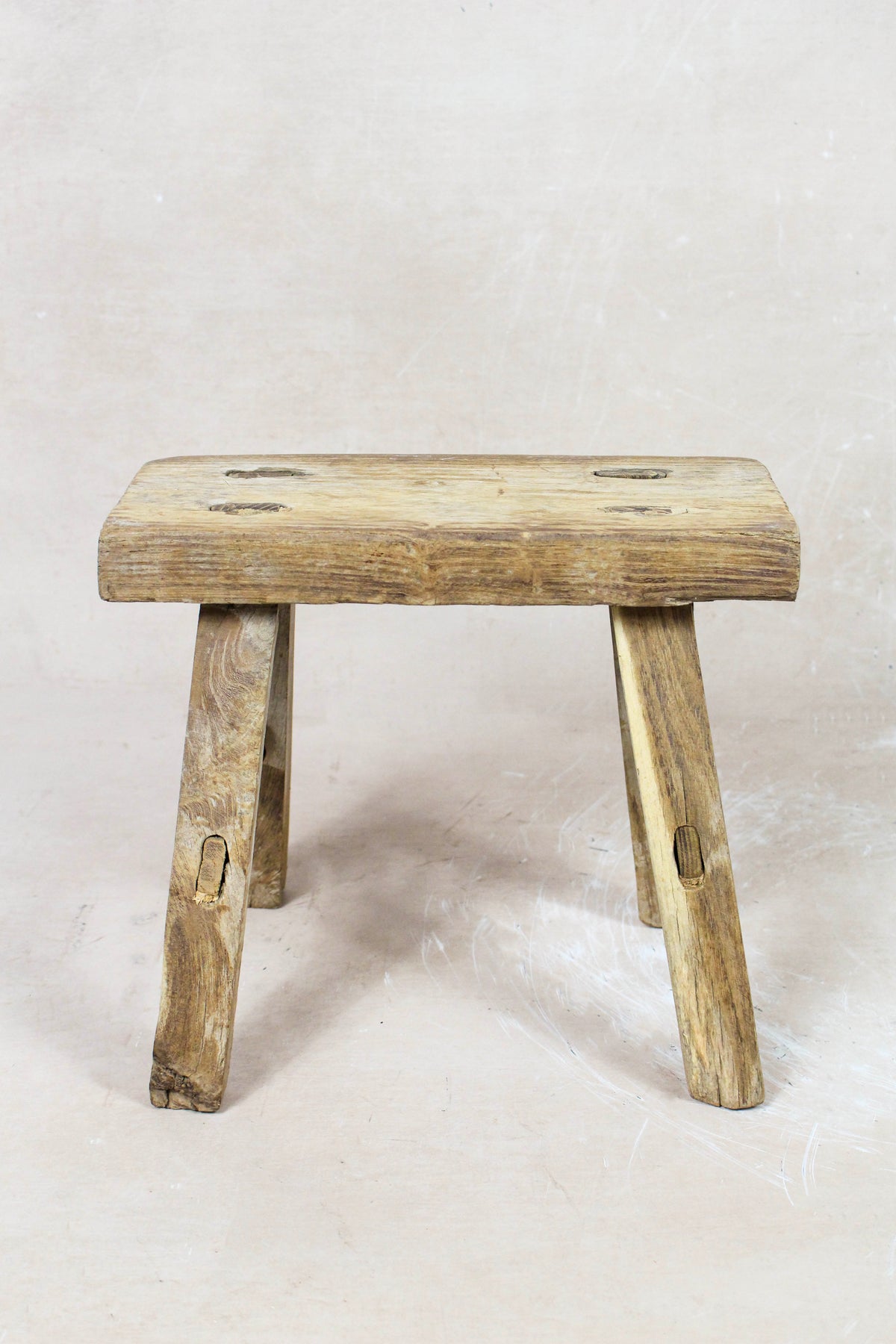 Vintage Rustic Elm Wood Stool - No 65