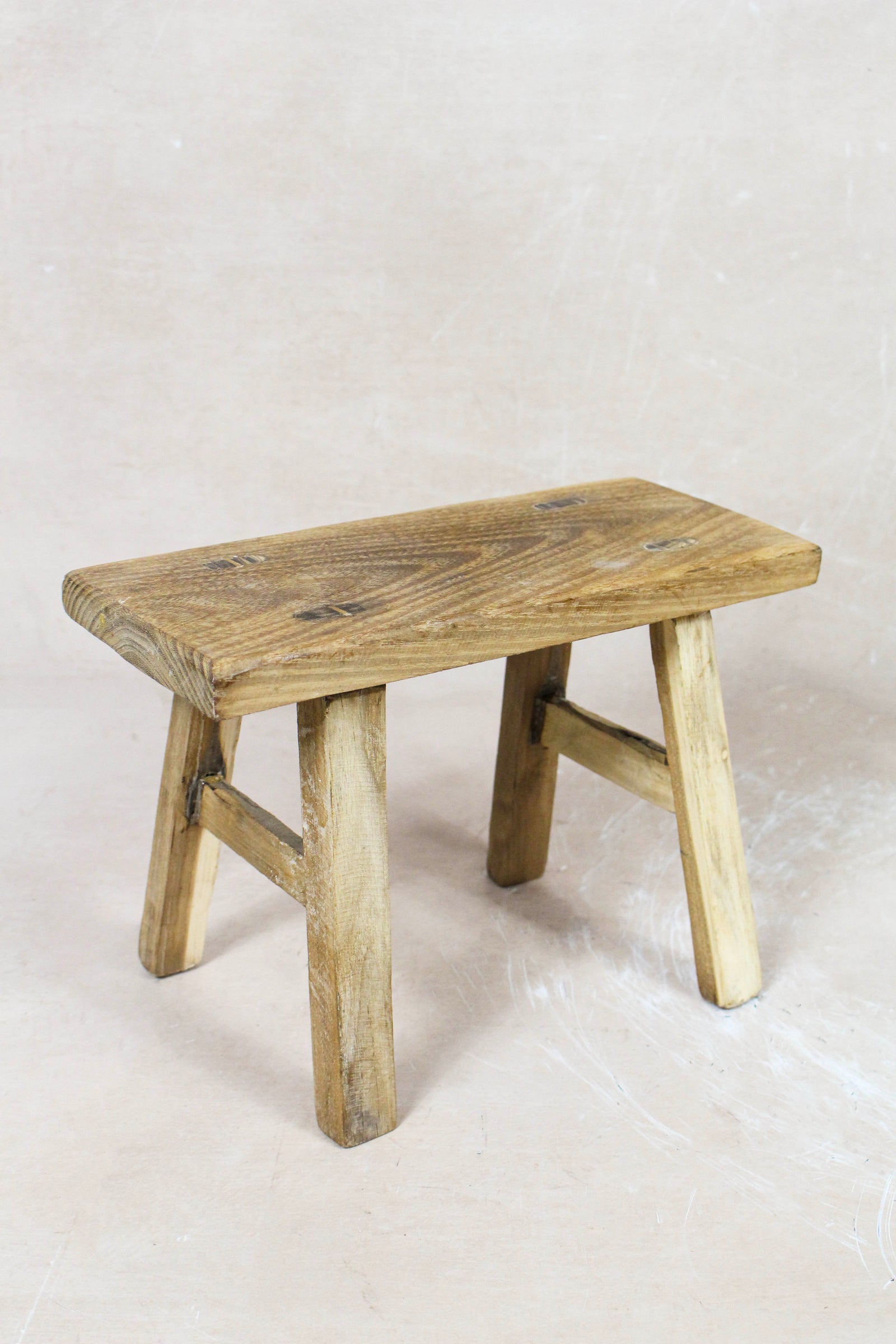 Small vintage rustic reclaimed elm wood stool 67 – Botanical Boys