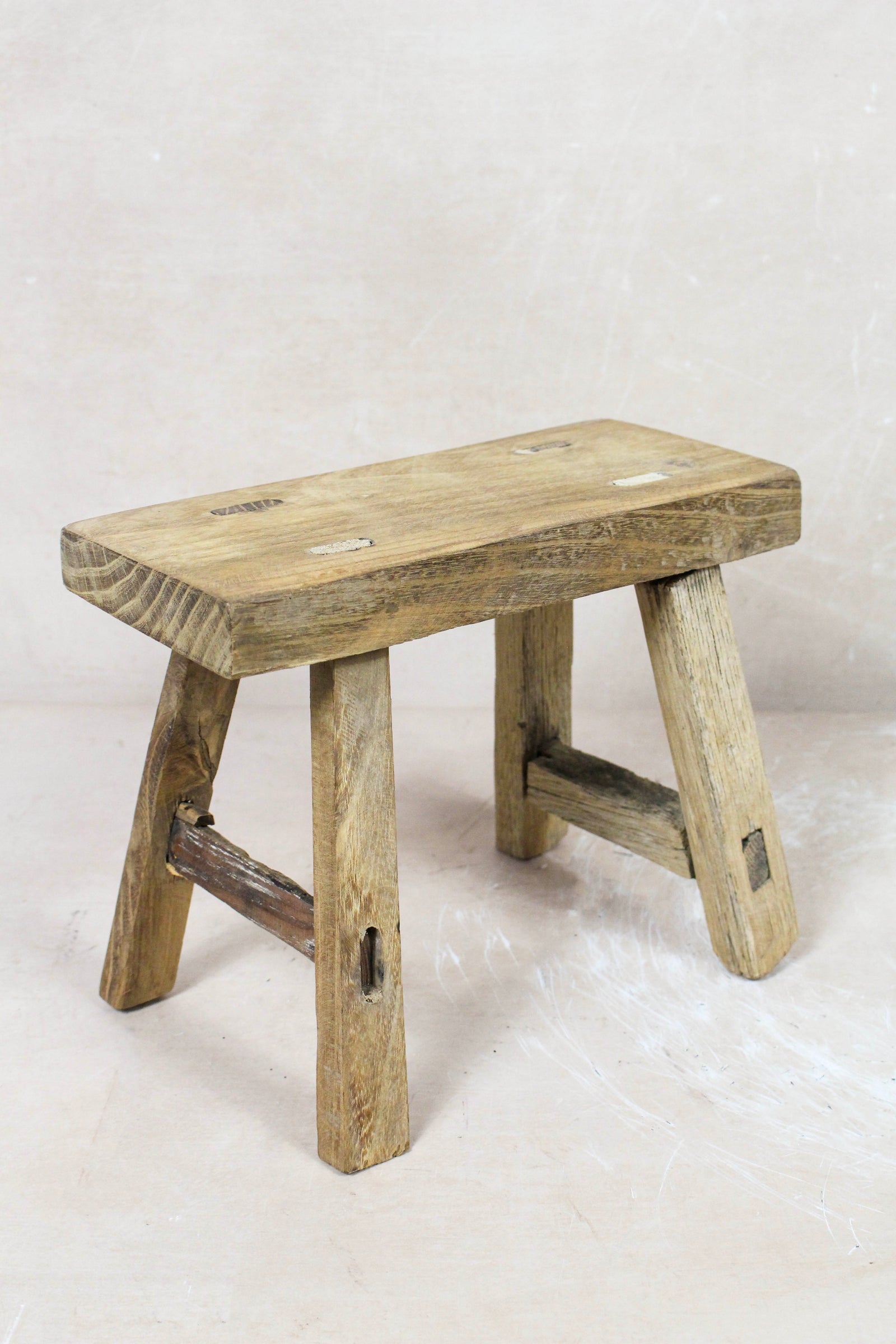 Small vintage rustic reclaimed elm wood stool 69 – Botanical Boys