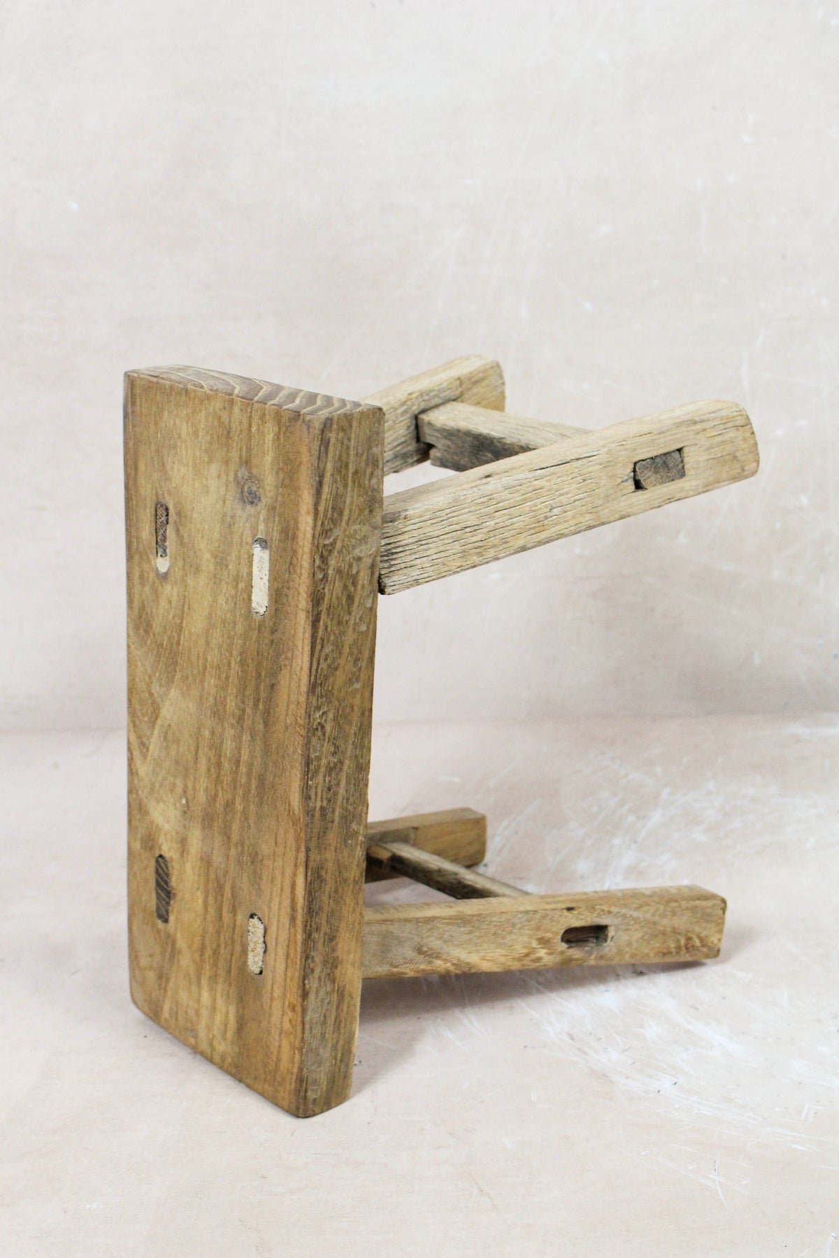 Small vintage rustic reclaimed elm wood stool 69 – Botanical Boys