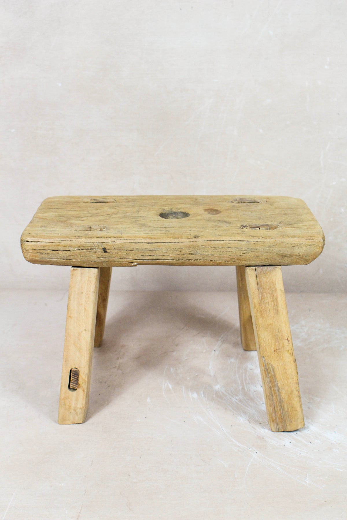Small vintage rustic reclaimed elm wood stool 71 – Botanical Boys