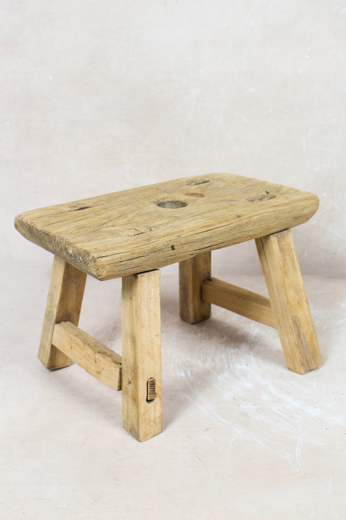 Small vintage rustic reclaimed elm wood stool 71 – Botanical Boys