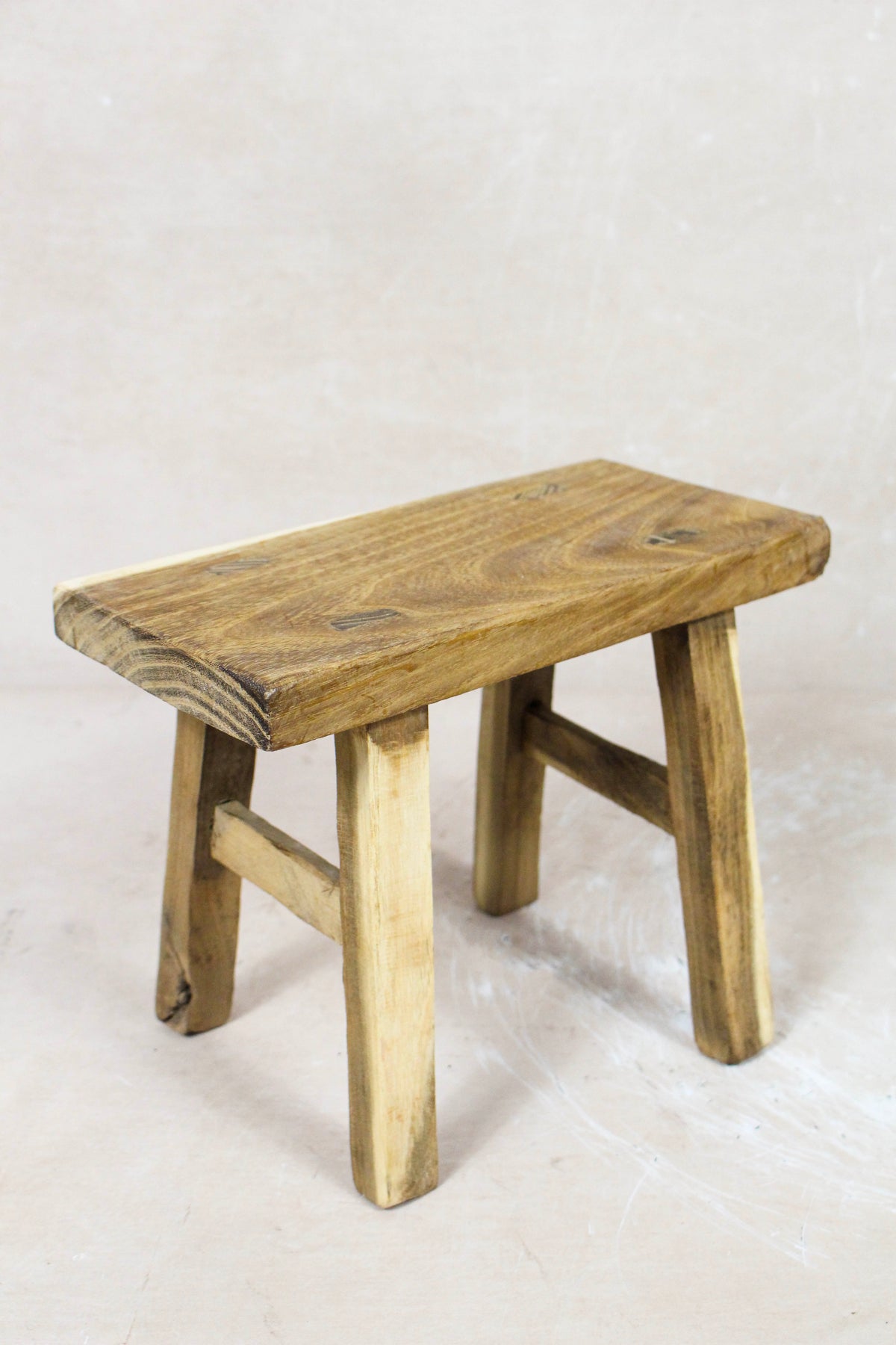 Small vintage rustic reclaimed elm wood stool 73 – Botanical Boys