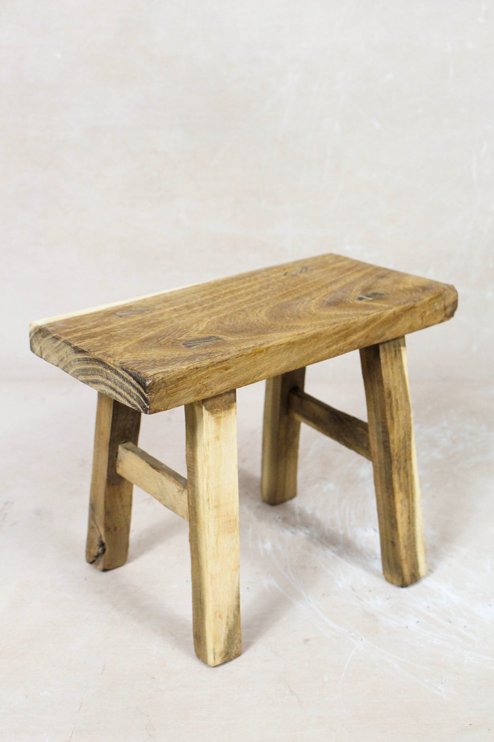 Small vintage rustic reclaimed elm wood stool 73 – Botanical Boys
