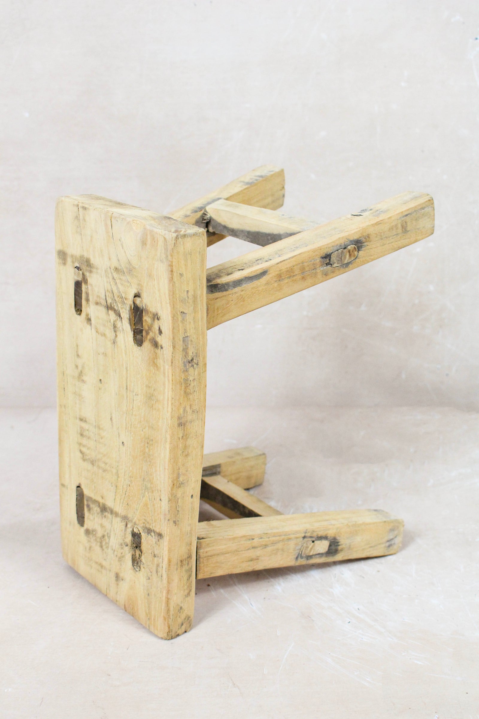 Small vintage rustic reclaimed elm wood stool 74 – Botanical Boys