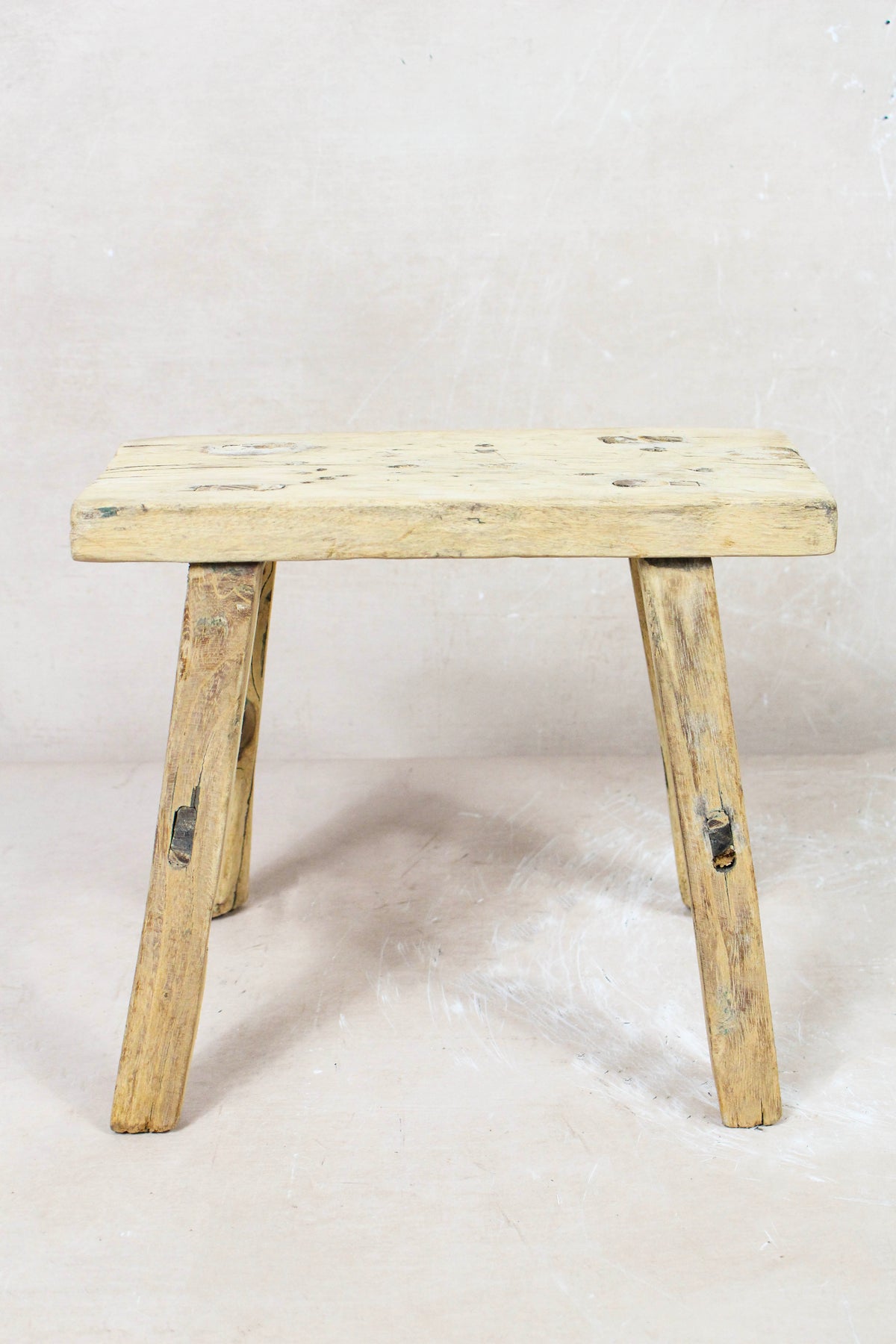 Small vintage rustic reclaimed elm wood stool 82 – Botanical Boys