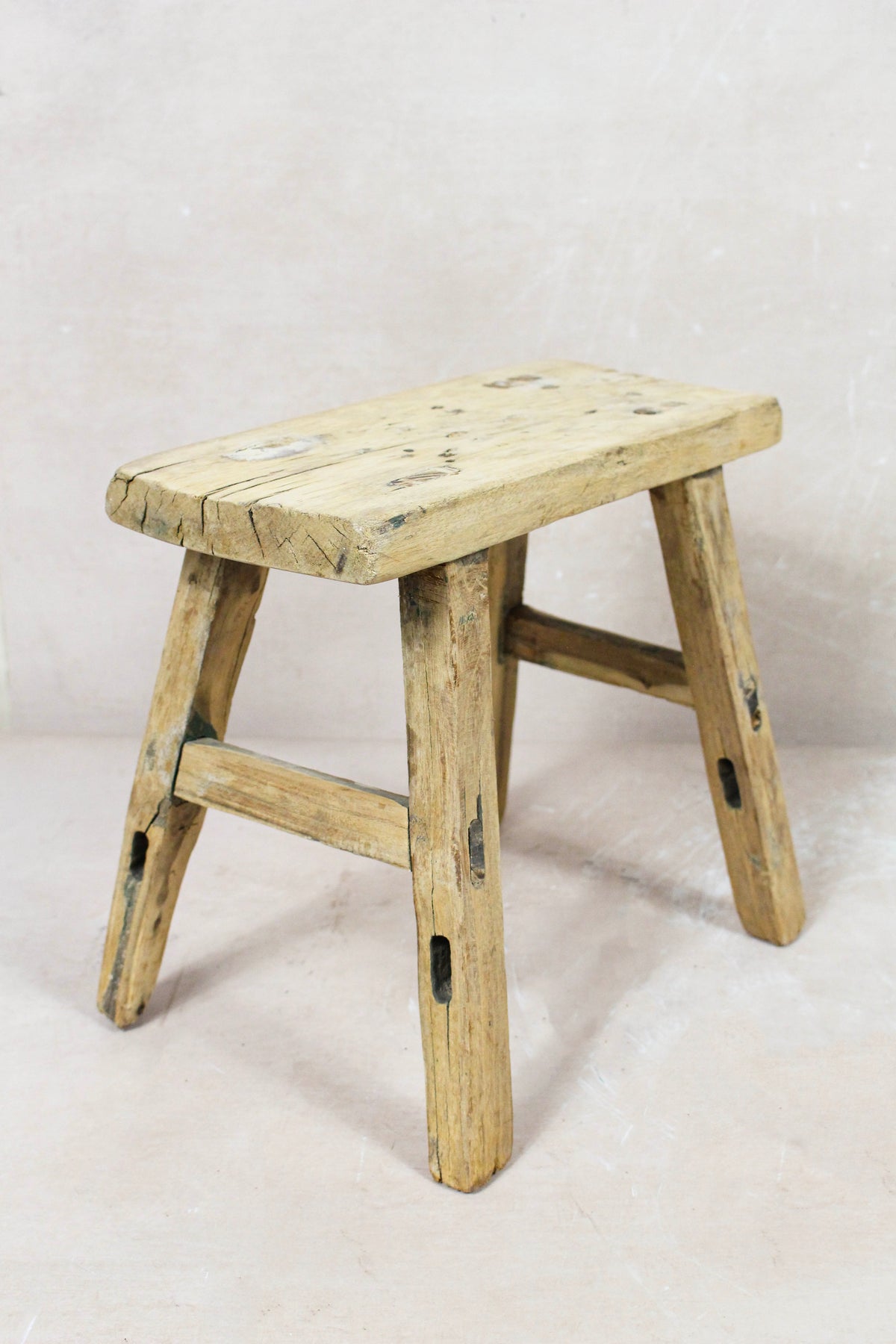 Small vintage rustic reclaimed elm wood stool 82 – Botanical Boys