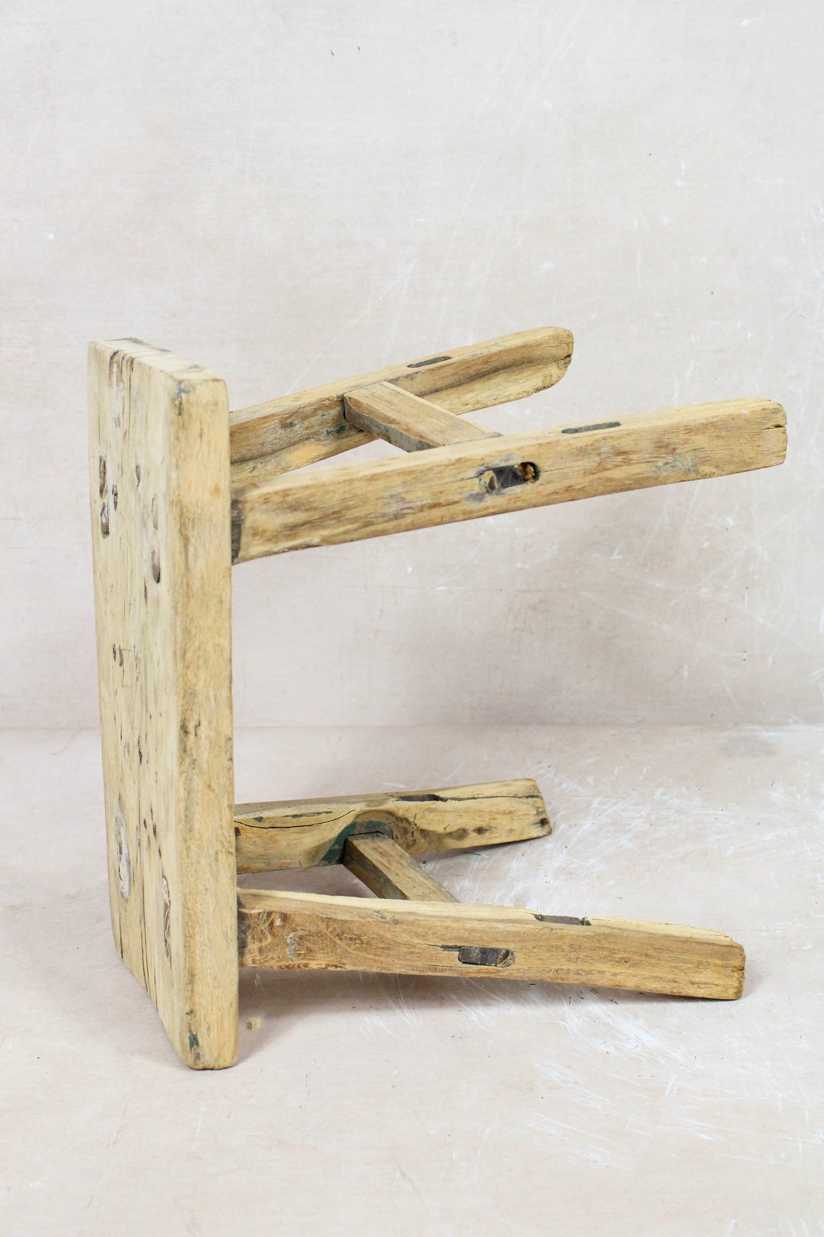 Small vintage rustic reclaimed elm wood stool 82 – Botanical Boys