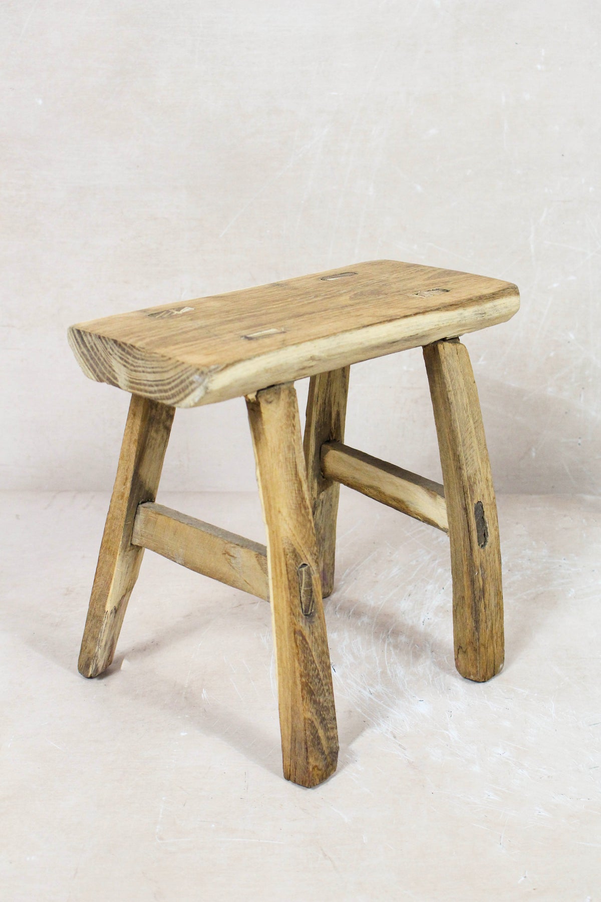 Small vintage rustic reclaimed elm wood stool 84 – Botanical Boys
