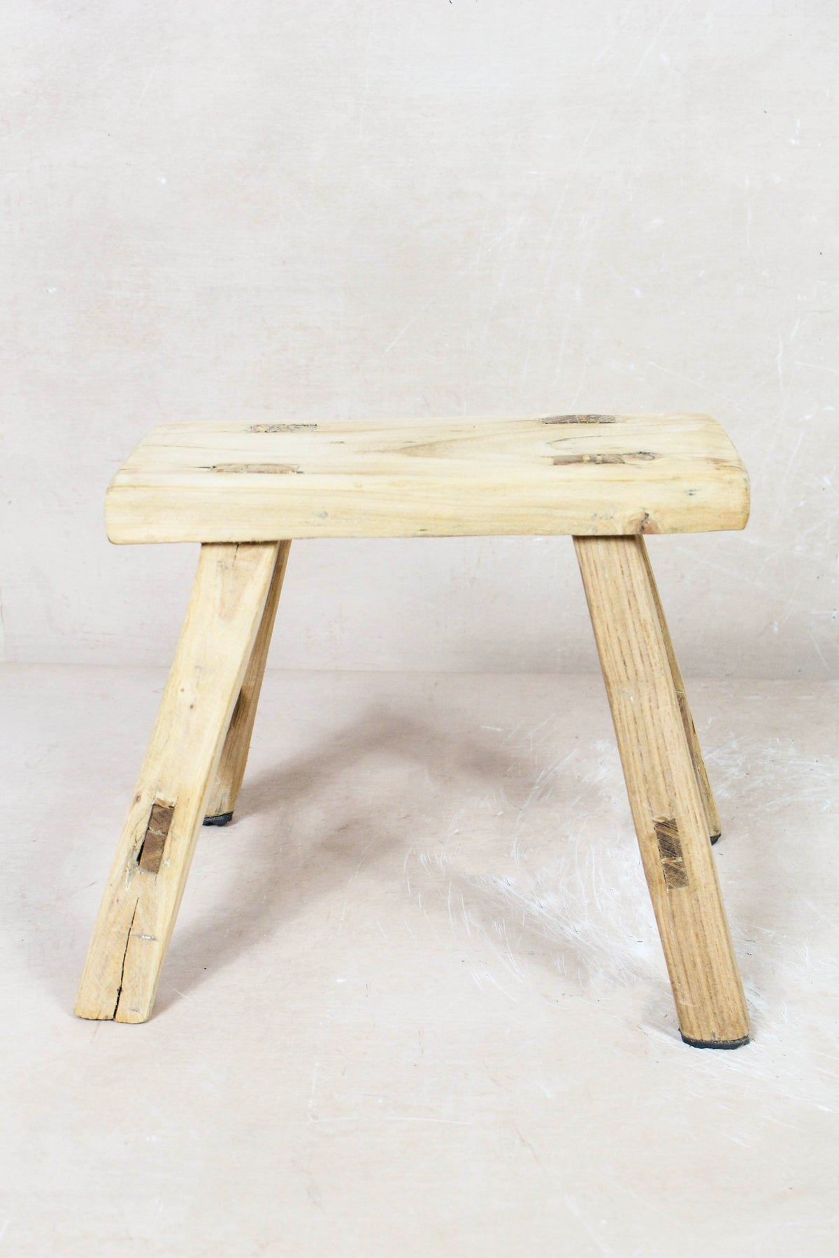 Small vintage rustic reclaimed elm wood stool 85 – Botanical Boys