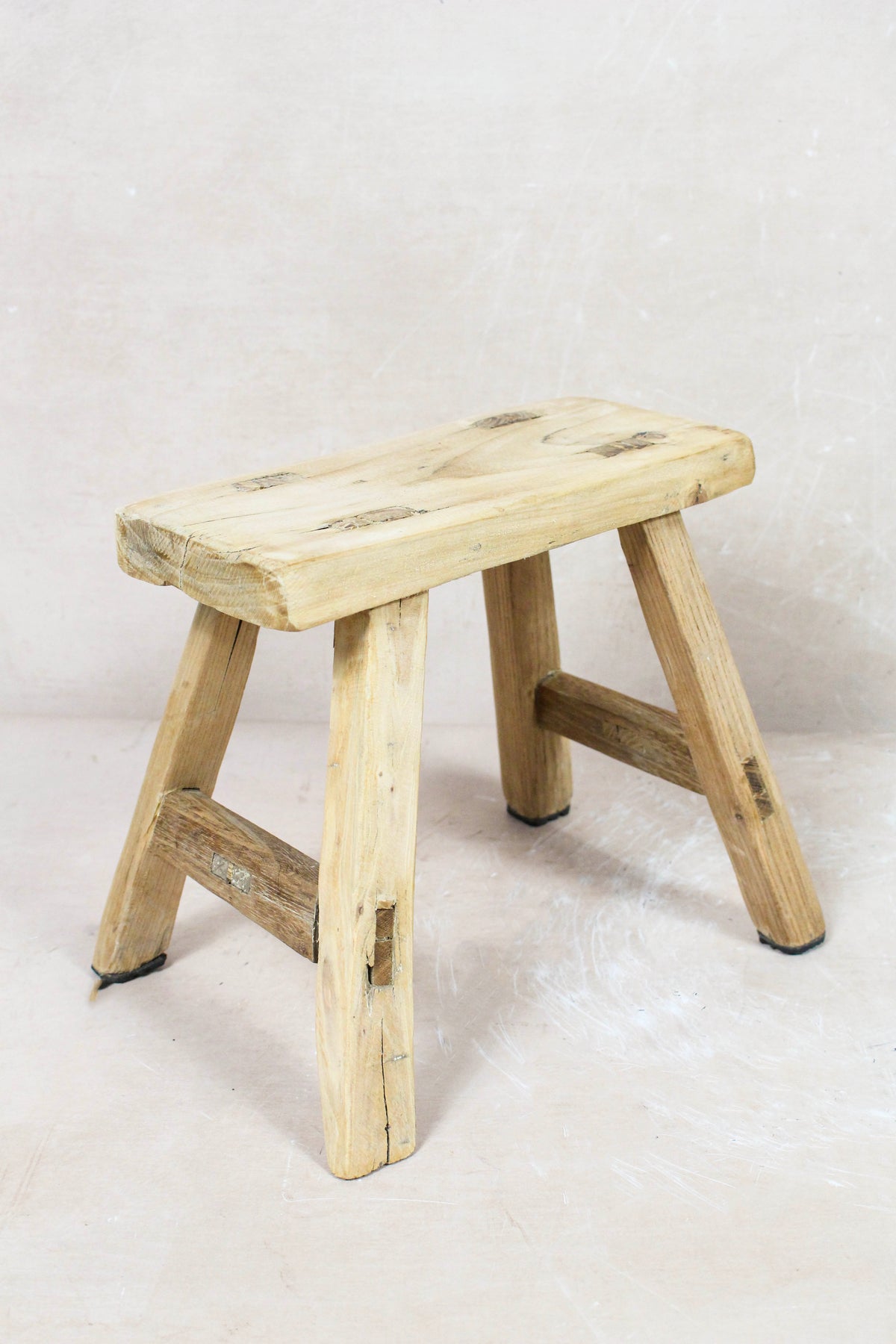 Small vintage rustic reclaimed elm wood stool 85 – Botanical Boys