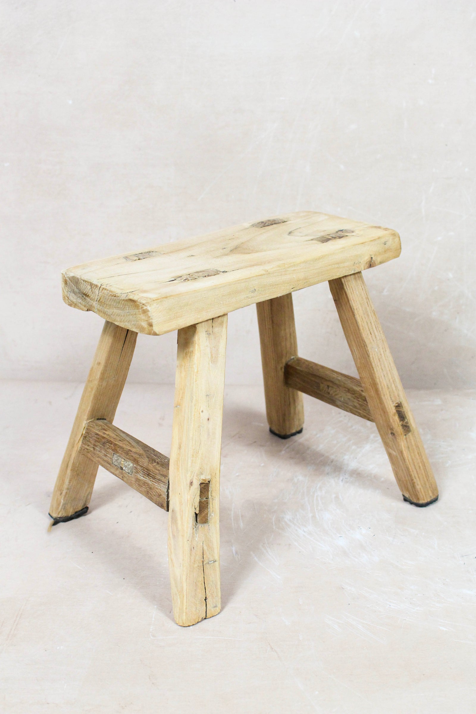 Small vintage rustic reclaimed elm wood stool 85 – Botanical Boys