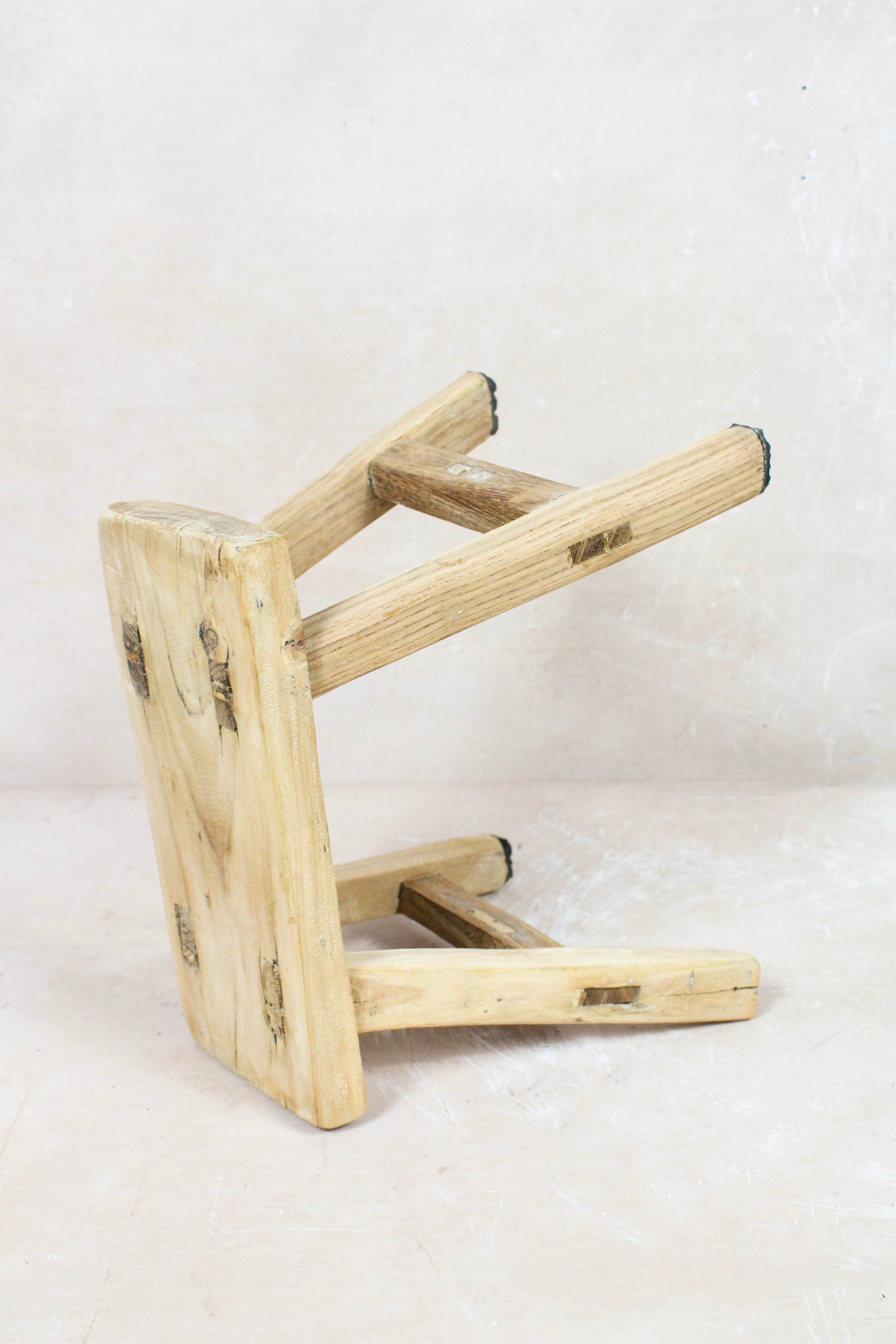 Small vintage rustic reclaimed elm wood stool 85 – Botanical Boys