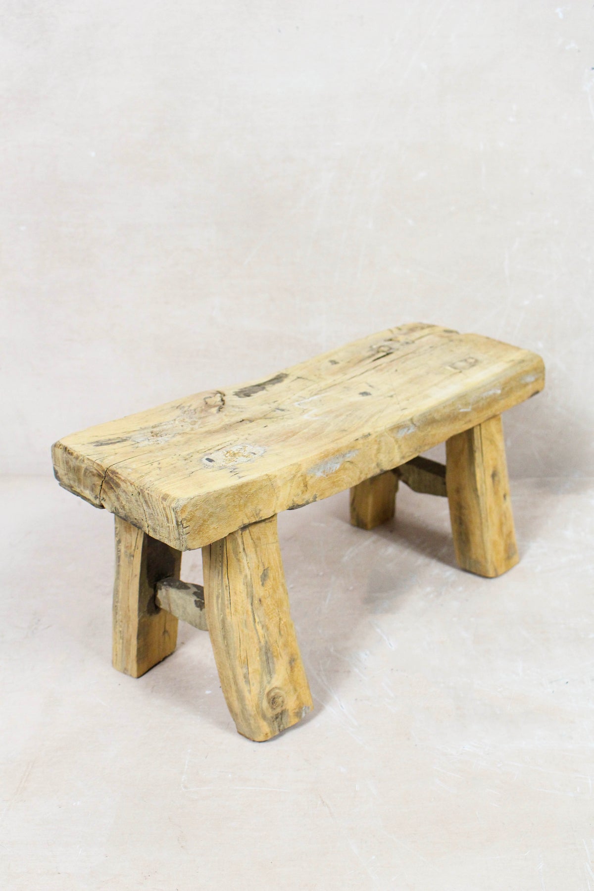 Small vintage rustic reclaimed elm wood stool 87 – Botanical Boys