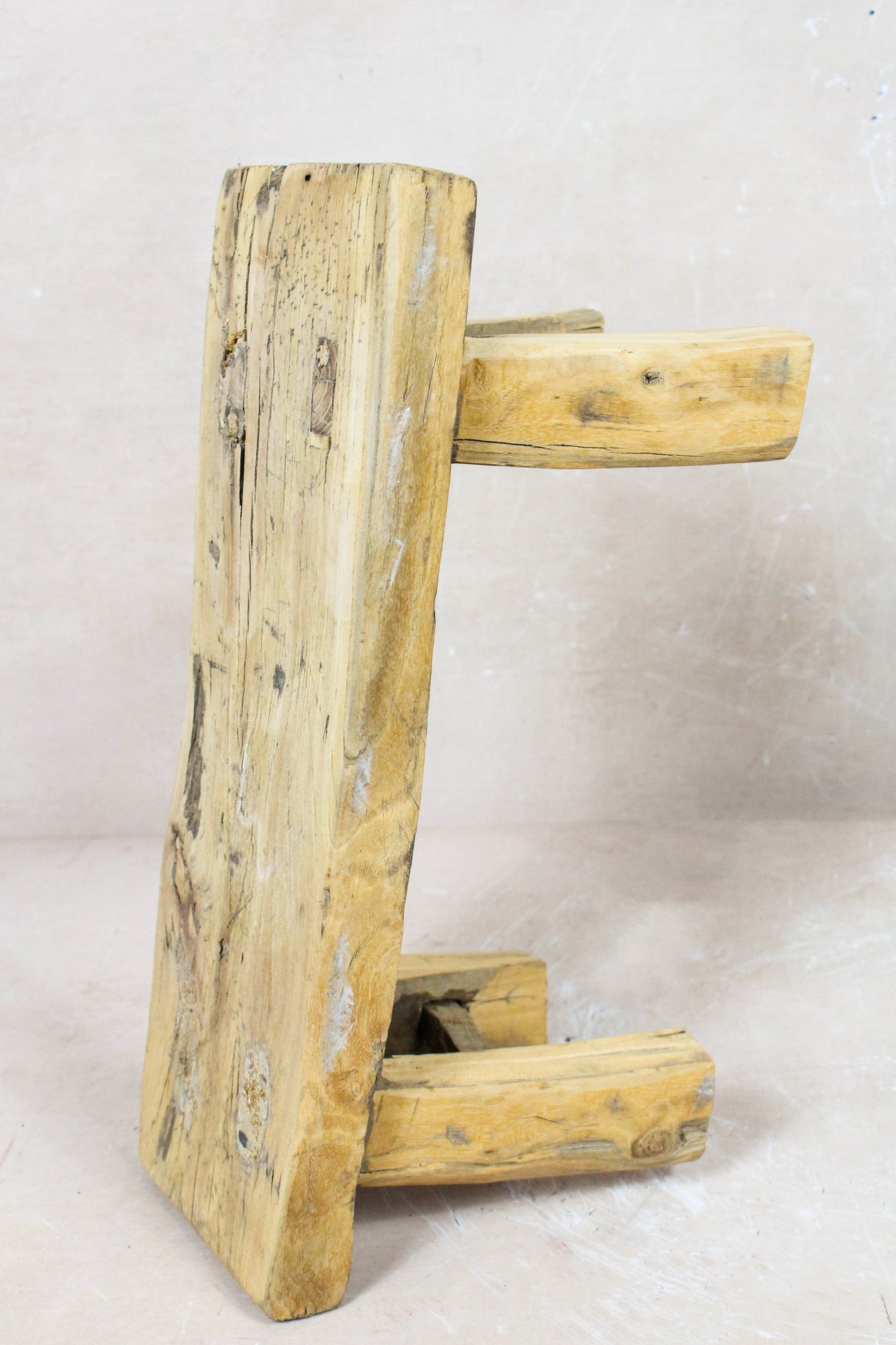 Small vintage rustic reclaimed elm wood stool 87 – Botanical Boys